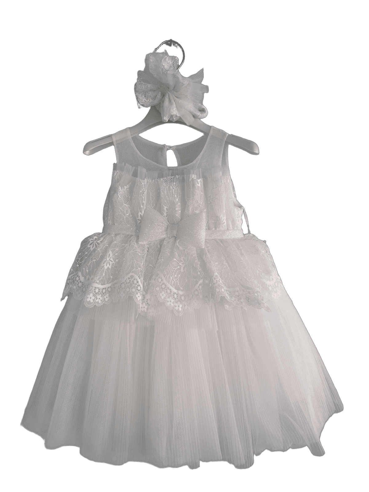 Βαφτιστικό Φόρεμα με Peplum Δαντέλα και Φιόγκο - Λευκό