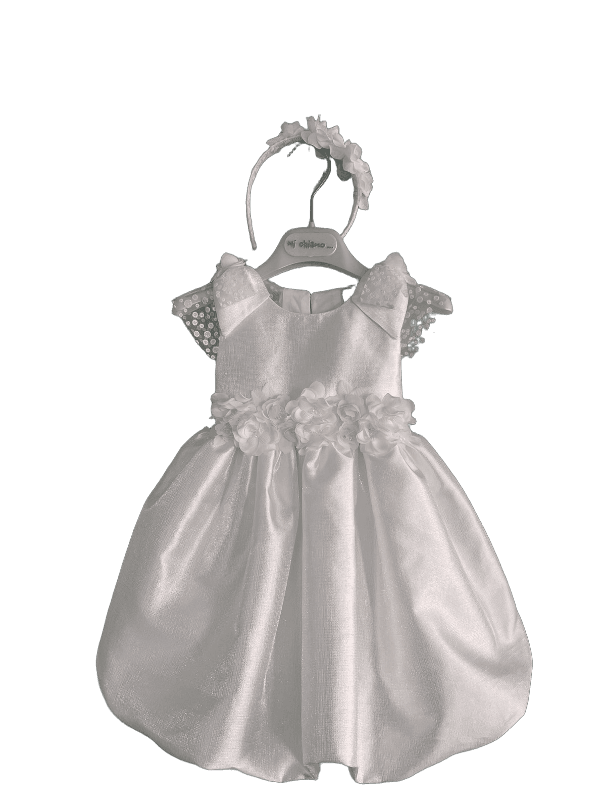 Βαφτιστικό Φόρεμα Σατέν με Πουά Μανίκια - Λευκό