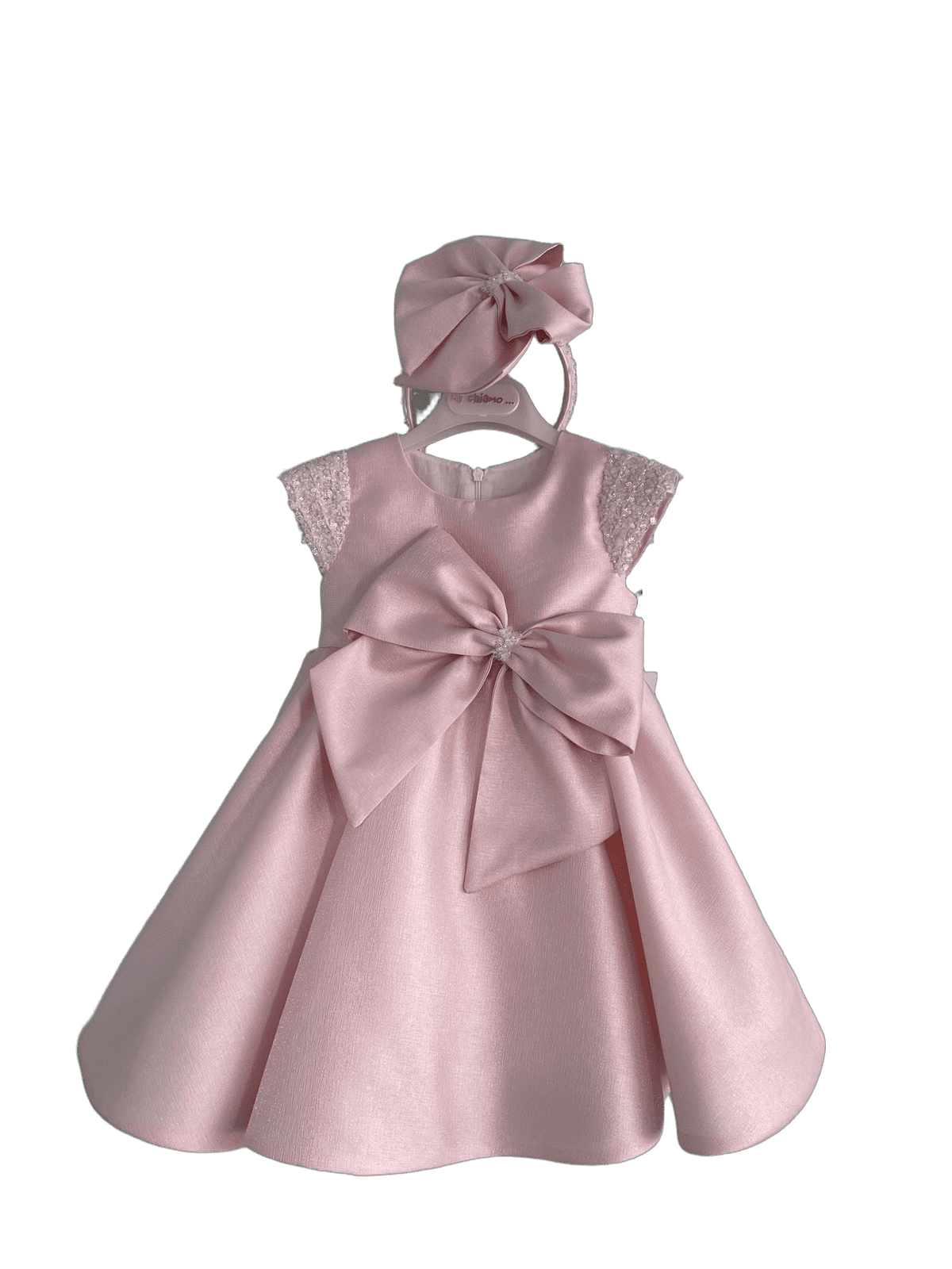 Βαφτιστικό Φόρεμα Σατέν με Μεγάλο Φιόγκο - Ροζ