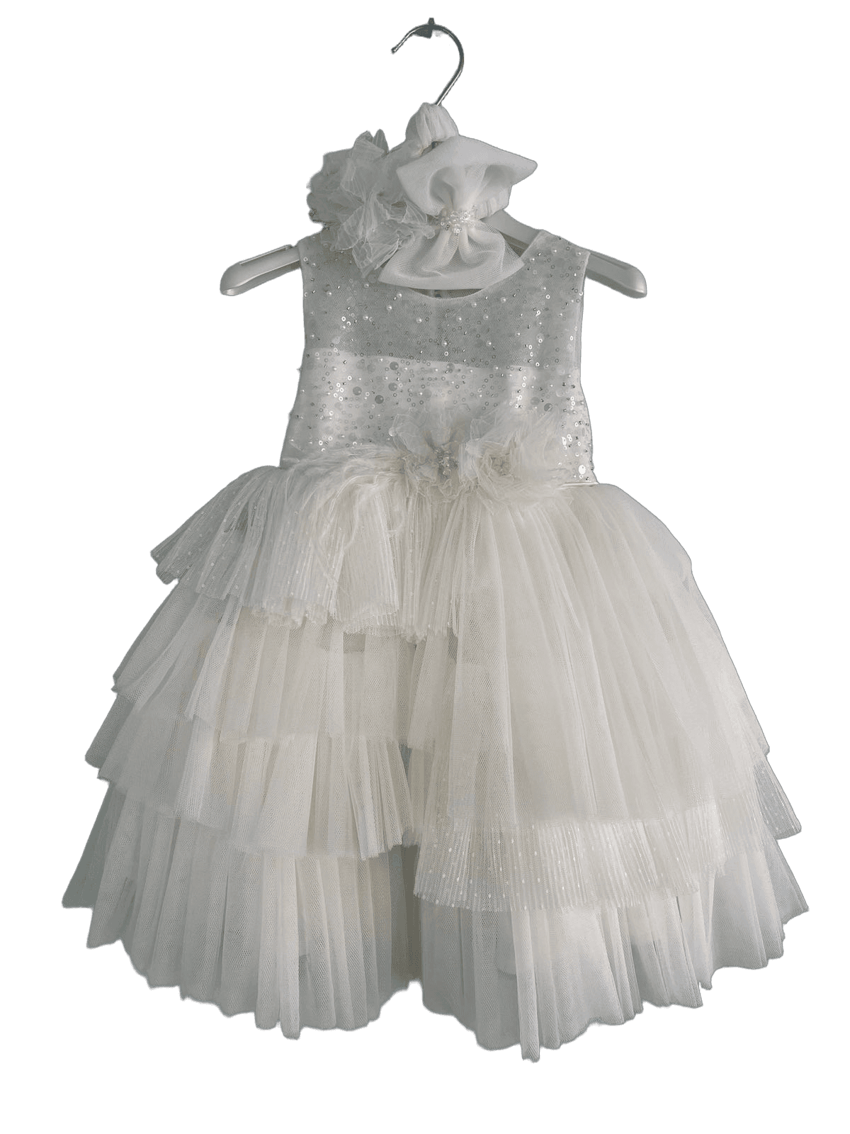 Βαφτιστικό Φόρεμα με Πούπουλα στη Μέση - Λευκό