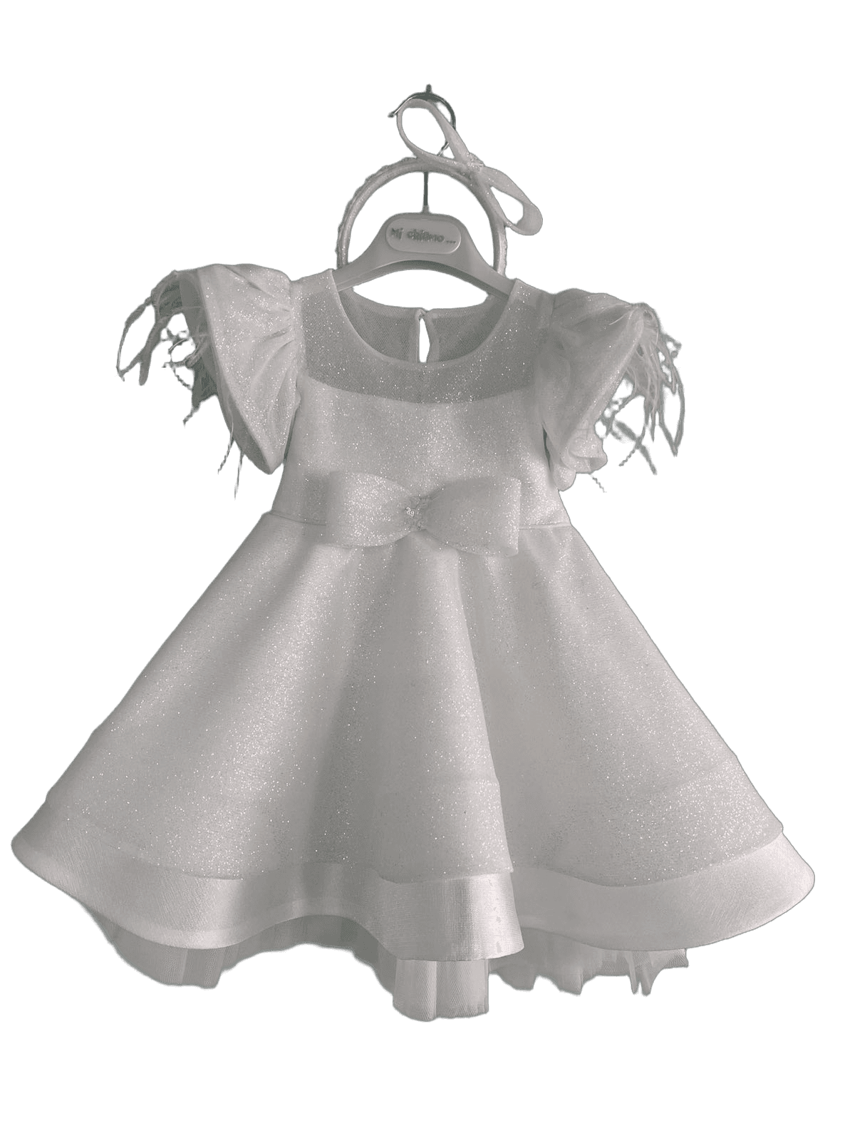 Βαφτιστικό Φόρεμα Glitter Οργάντζα με Φτερά - Λευκό