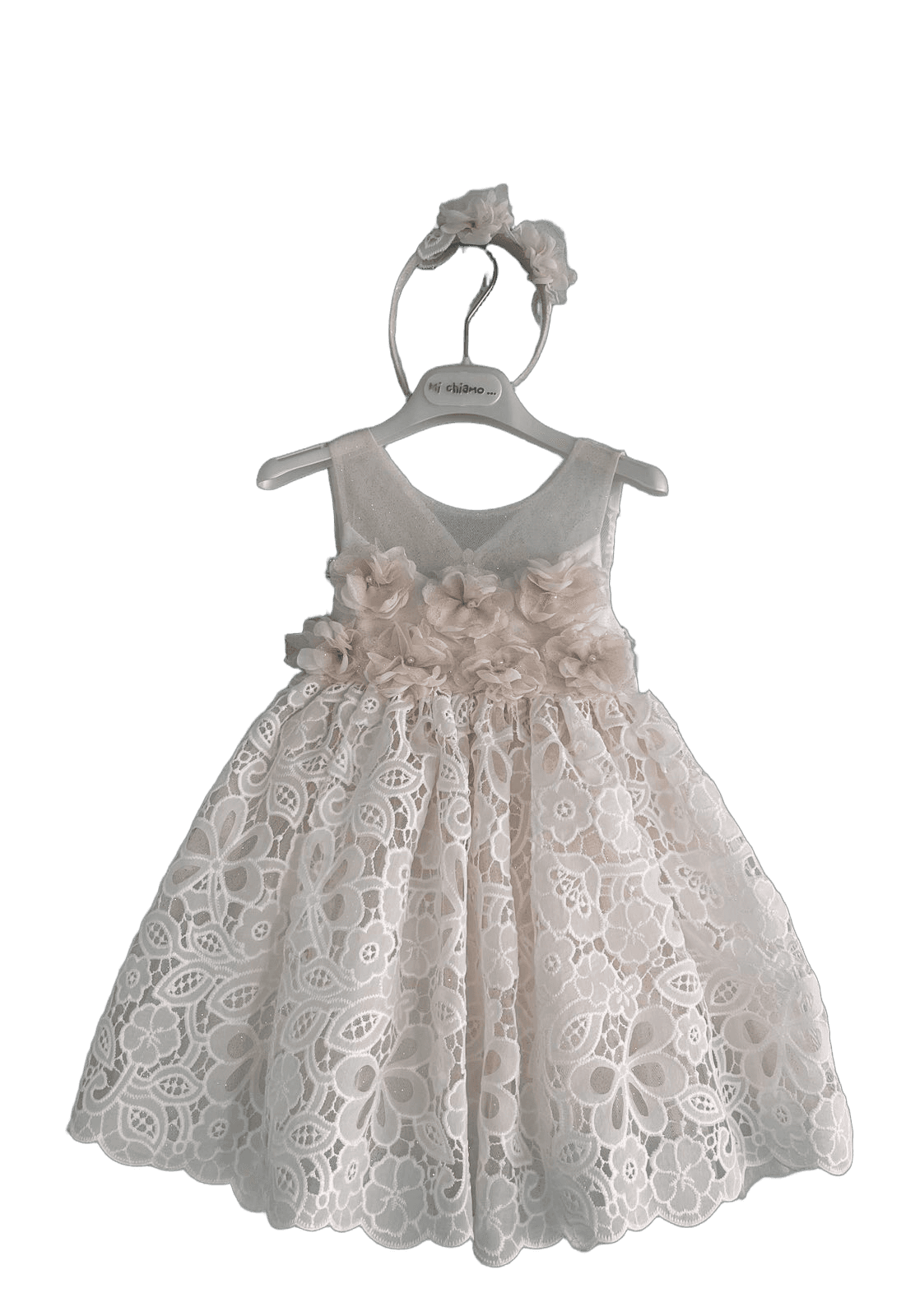 Βαφτιστικό Φόρεμα με Παγιέτες και Τούλι - Εκρού