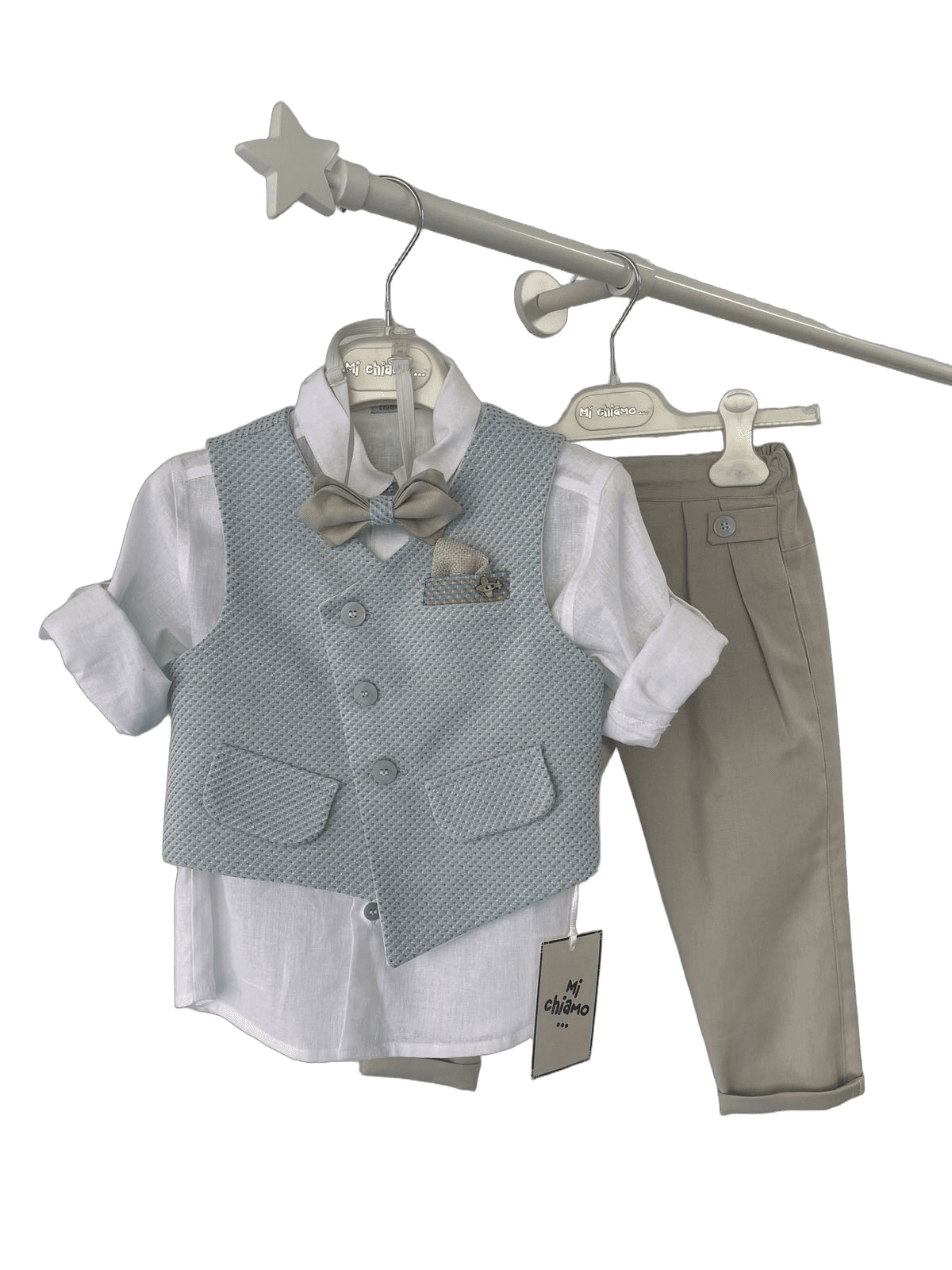 Βαφτιστικό Κουστούμι με Γιλέκο - Γκρι-Γαλάζιο