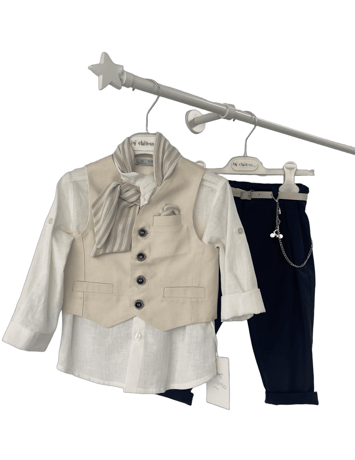 Βαφτιστικό Κουστούμι με Γιλέκο - Μπεζ/Navy