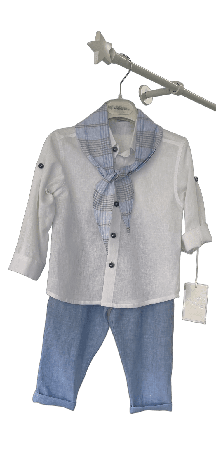 Βαφτιστικό Σετ Λινό - Λευκό/Γαλάζιο