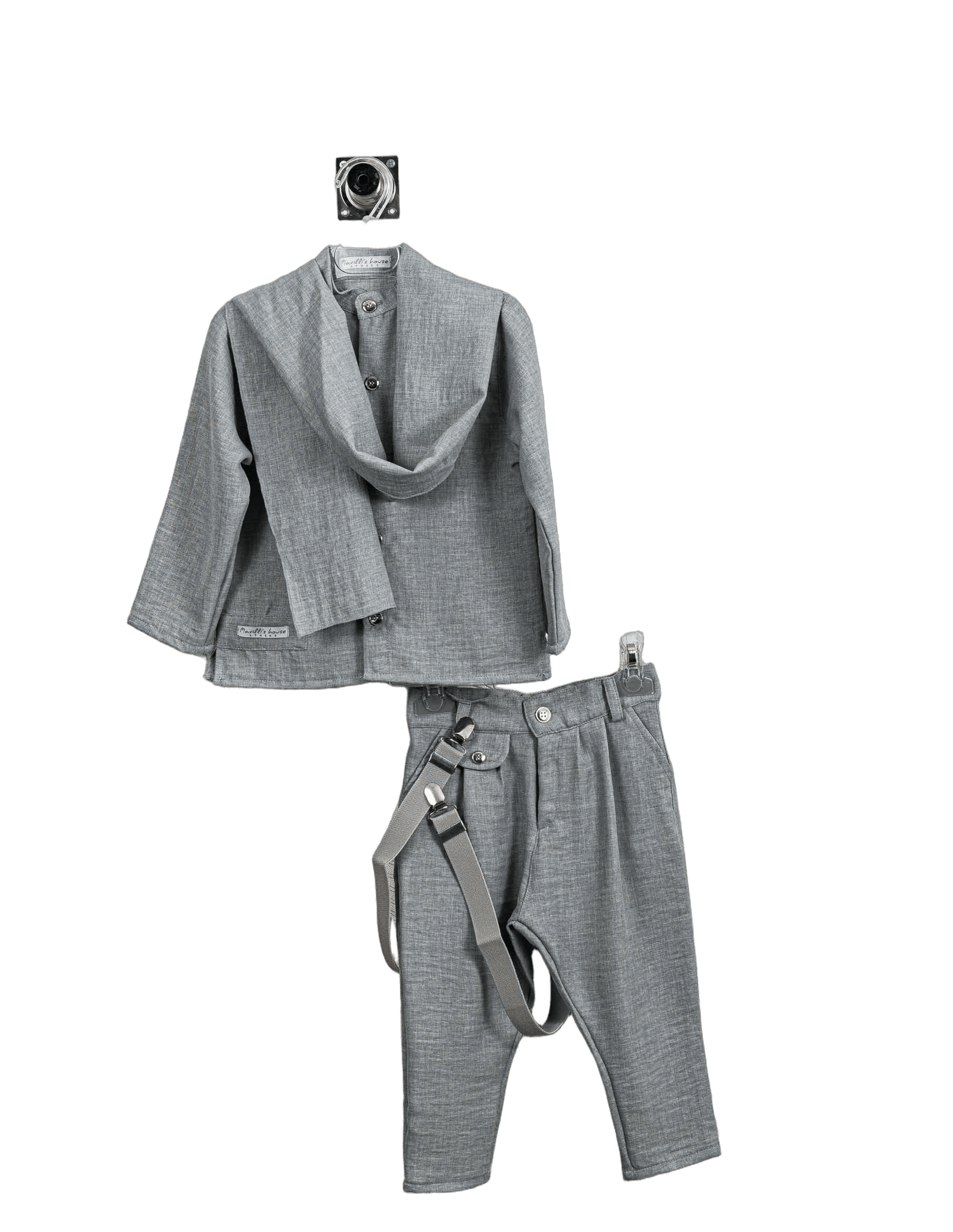 Βαπτιστικό Σετ Αγόρι με Τιράντες & Σακάκι - Γκρι