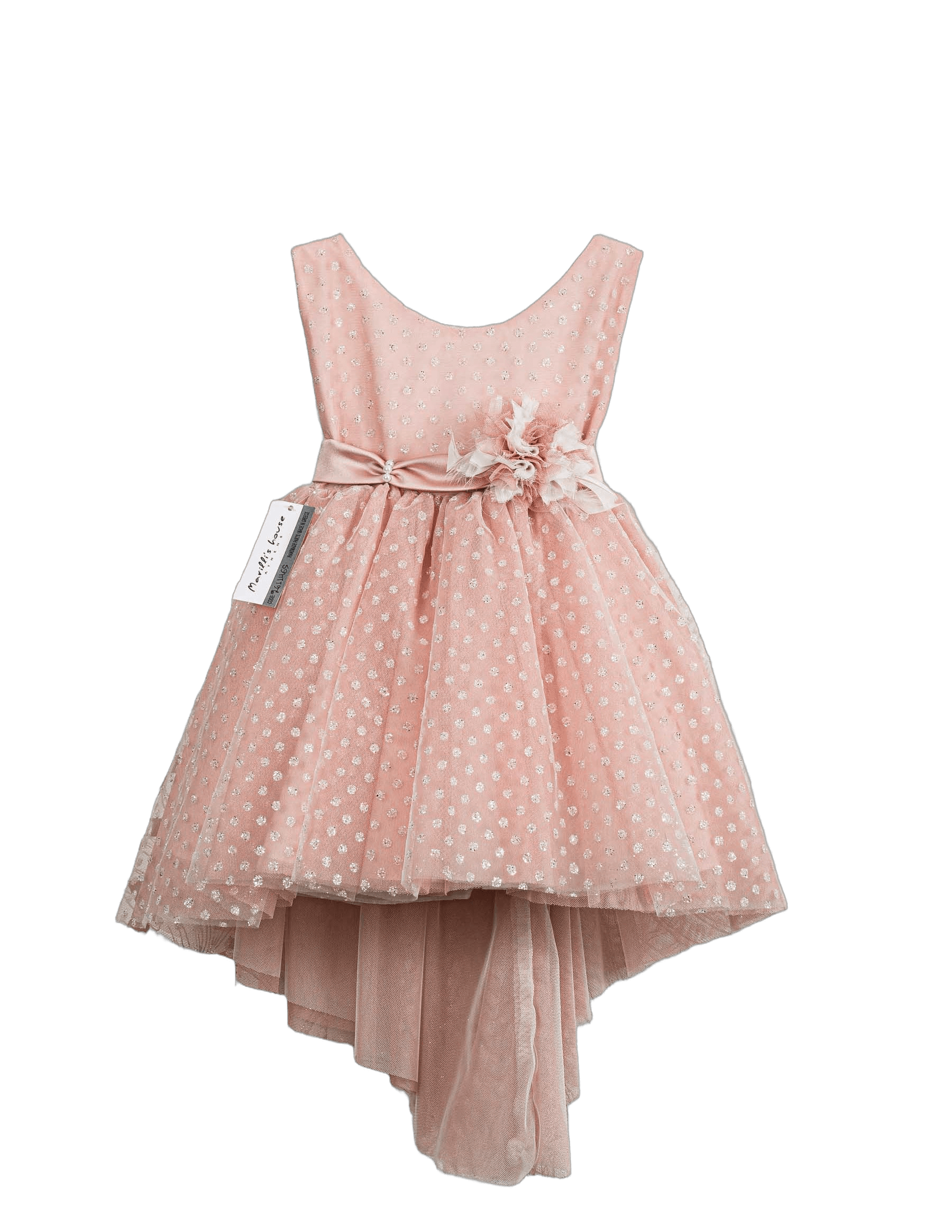 Βαπτιστικό Φόρεμα Πουά High-Low - Ροζ