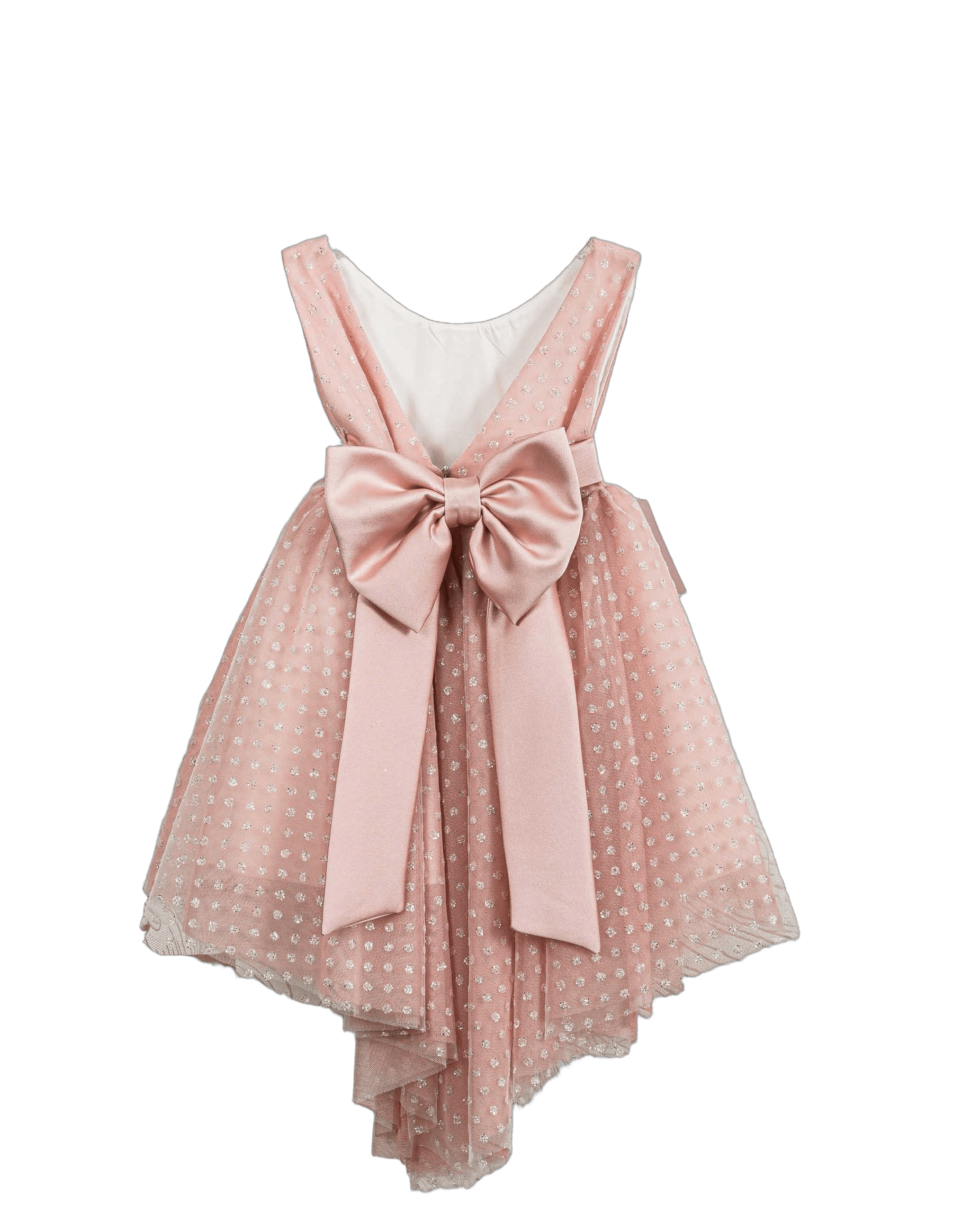 Βαπτιστικό Φόρεμα Πουά High-Low - Ροζ - 2
