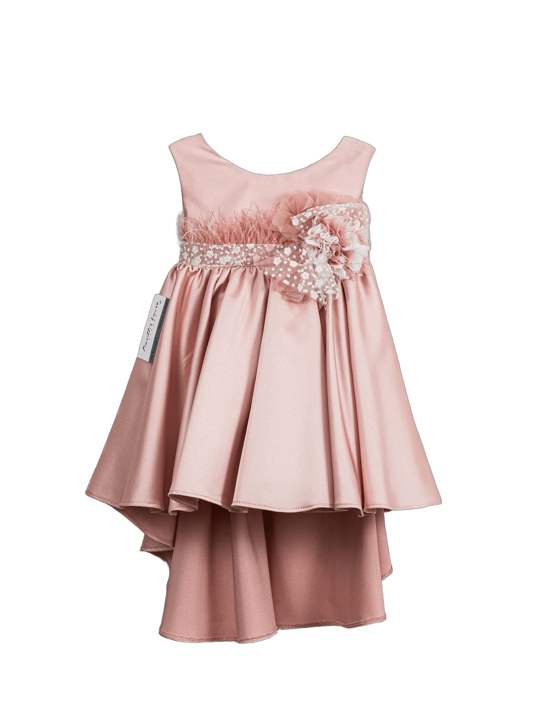 Βαπτιστικό Φόρεμα Πούπουλα Ασύμμετρο - Ροζ