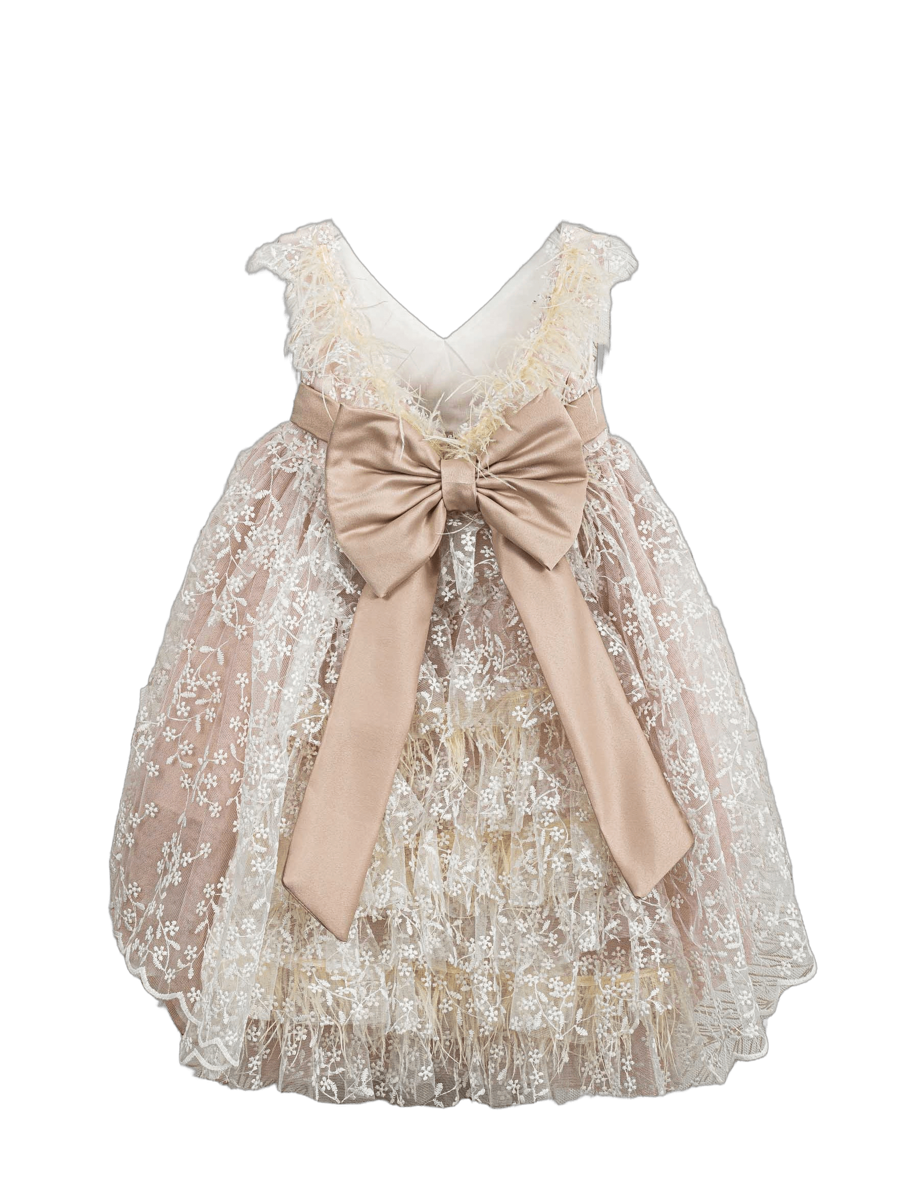 Βαπτιστικό Φόρεμα V-Neck High-Low - Σομόν - 2