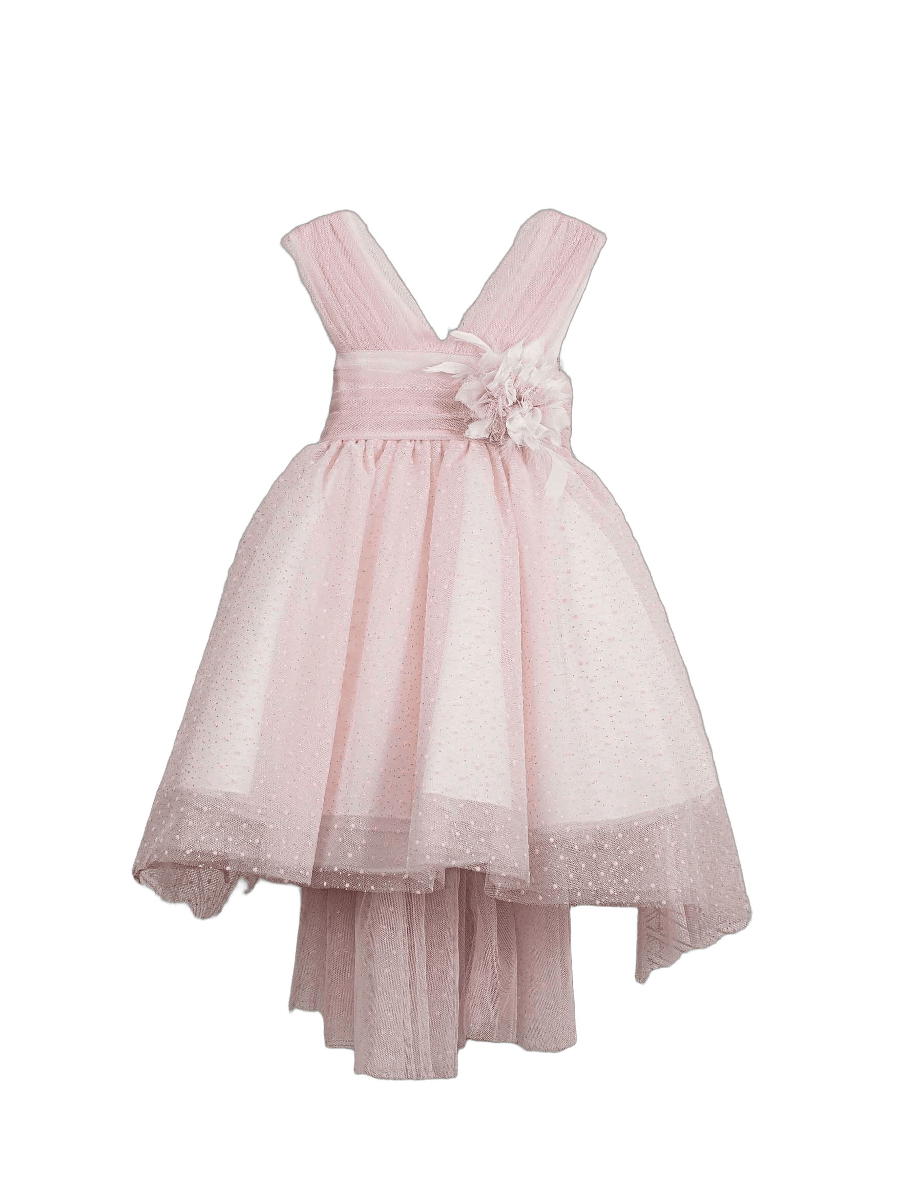 Βαπτιστικό Φόρεμα Πουά V-Neck - Ροζ
