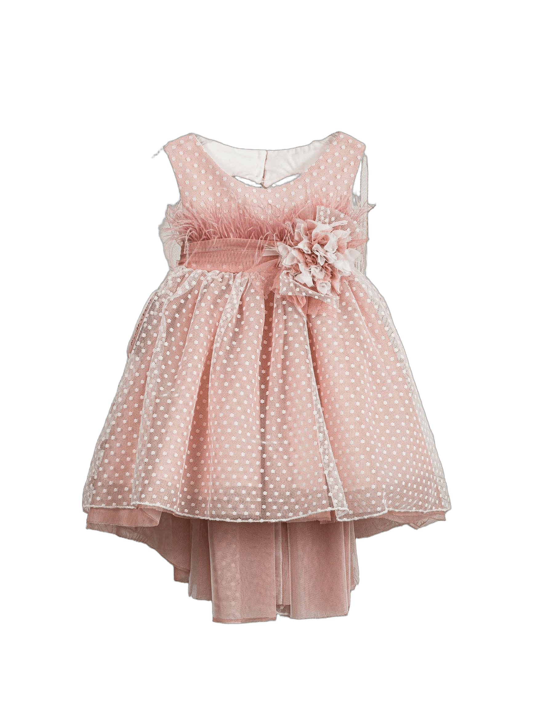 Βαπτιστικό Φόρεμα Πούπουλα Πουά - Ροζ