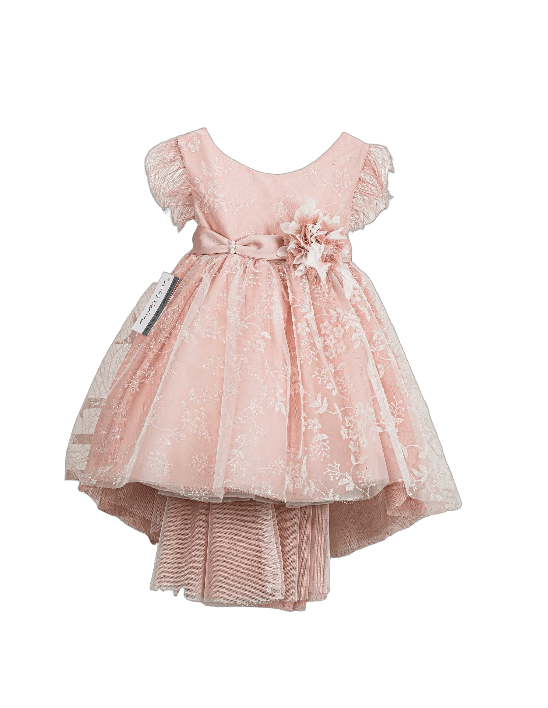 Βαπτιστικό Φόρεμα Πούπουλα Κεντημένη Δαντέλα - Ροζ