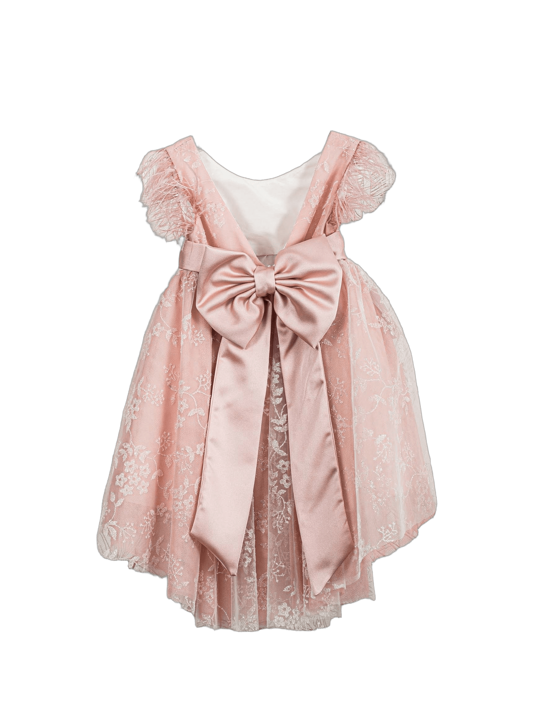 Βαπτιστικό Φόρεμα Πούπουλα Κεντημένη Δαντέλα - Ροζ - 2