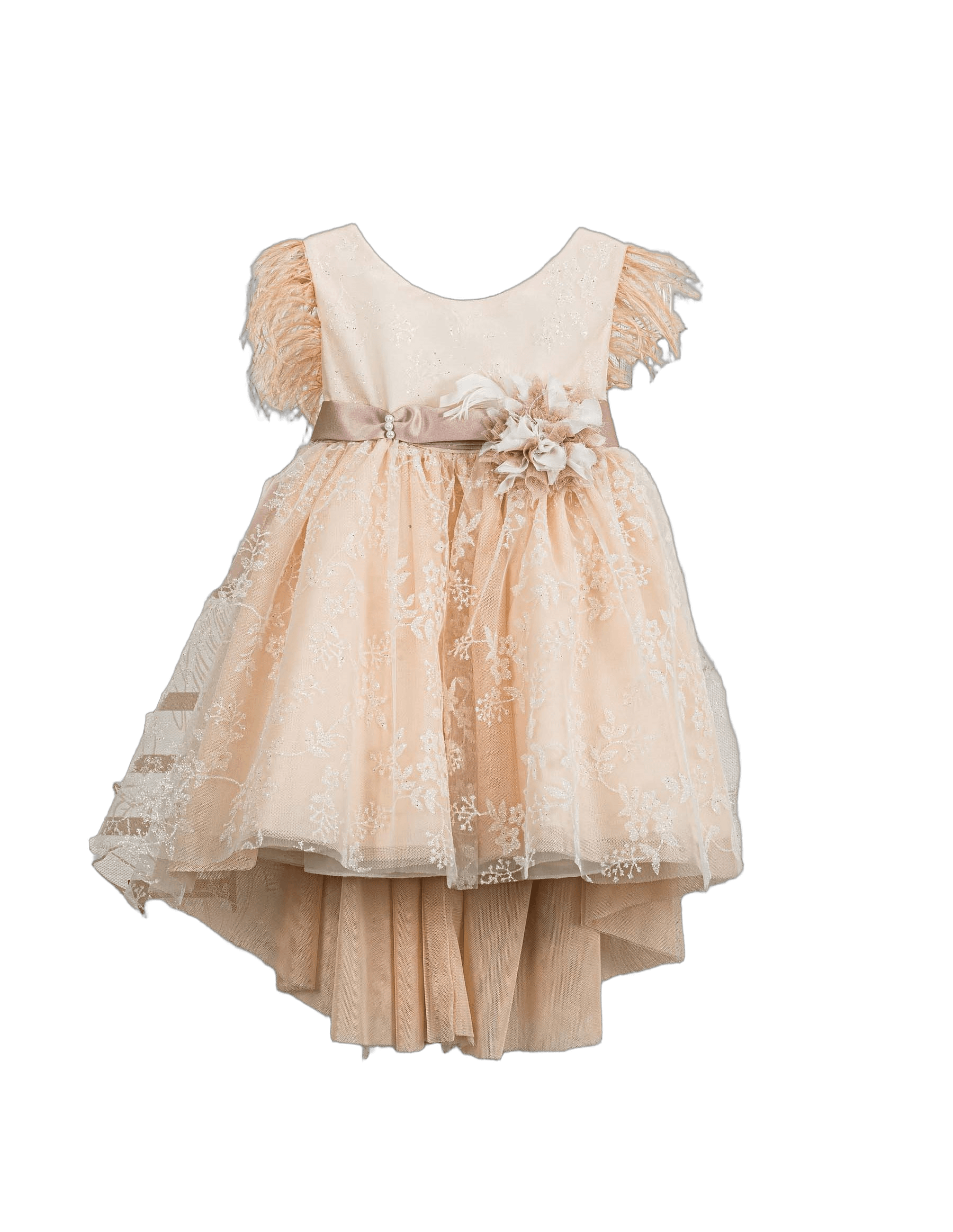 Βαπτιστικό Φόρεμα Πούπουλα High-Low - Σομόν Ρομαντικό