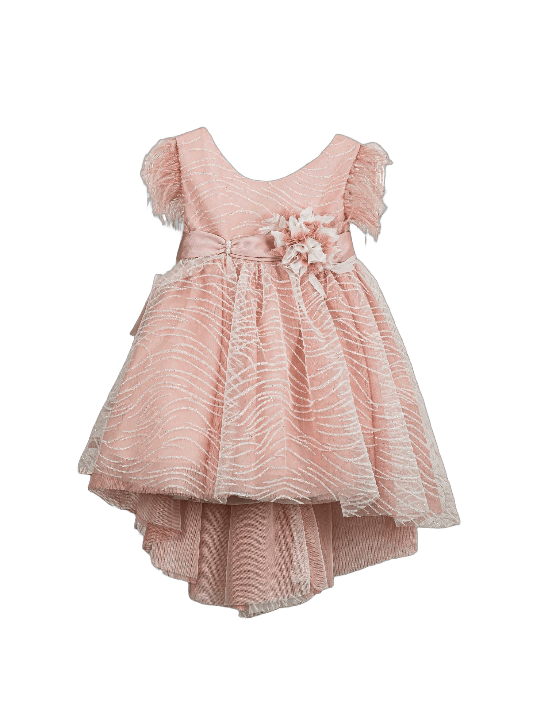 Βαπτιστικό Φόρεμα Πούπουλα High-Low - Ροζ