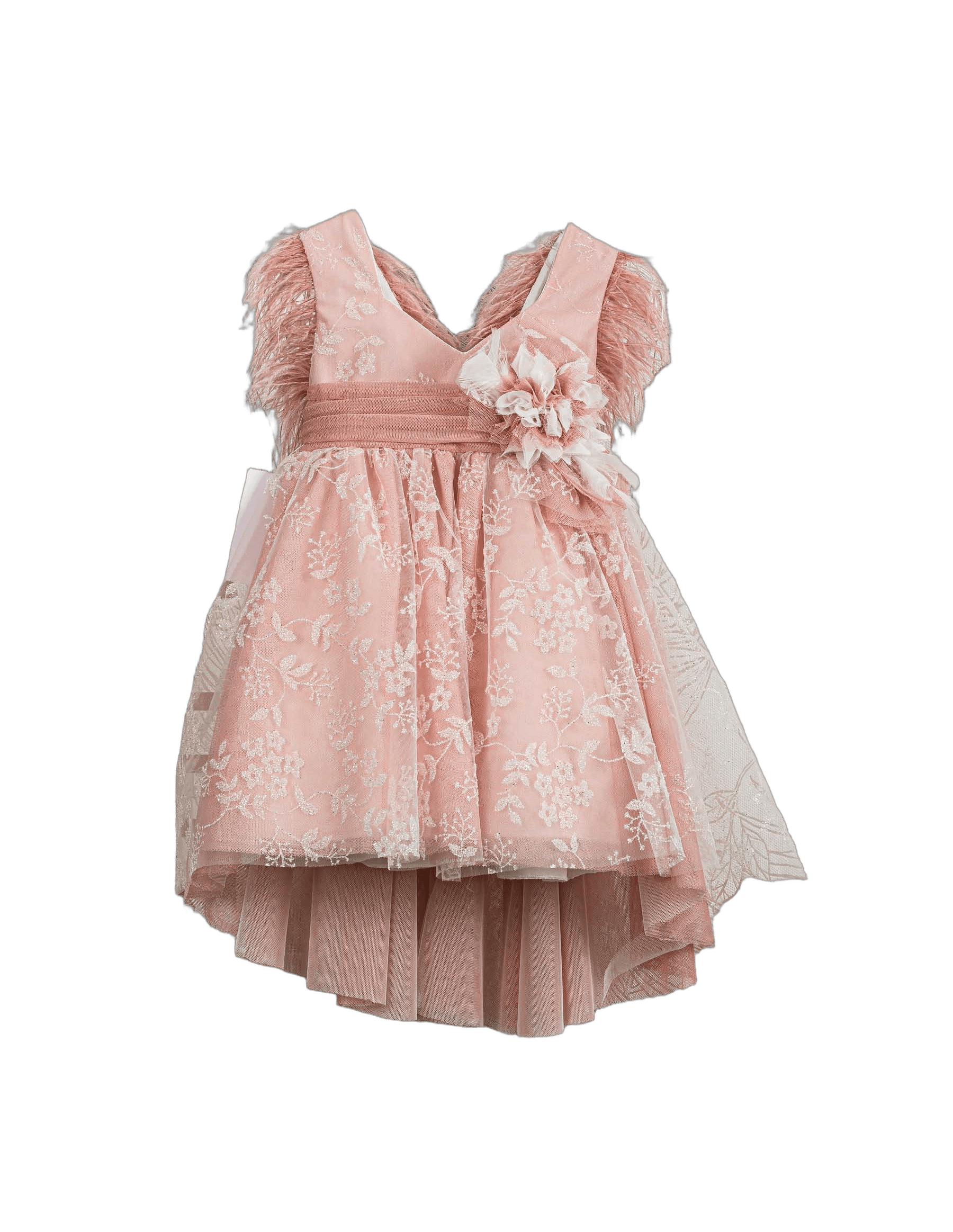 Βαπτιστικό Φόρεμα Πούπουλα V-Neck - Σομόν