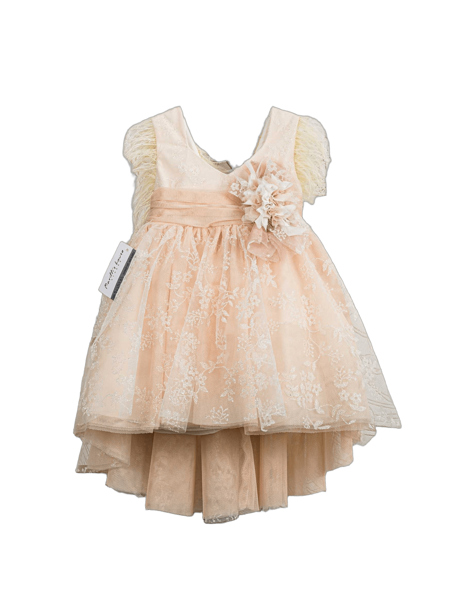 Βαπτιστικό Φόρεμα Πούπουλα Ασύμμετρο - Σομόν