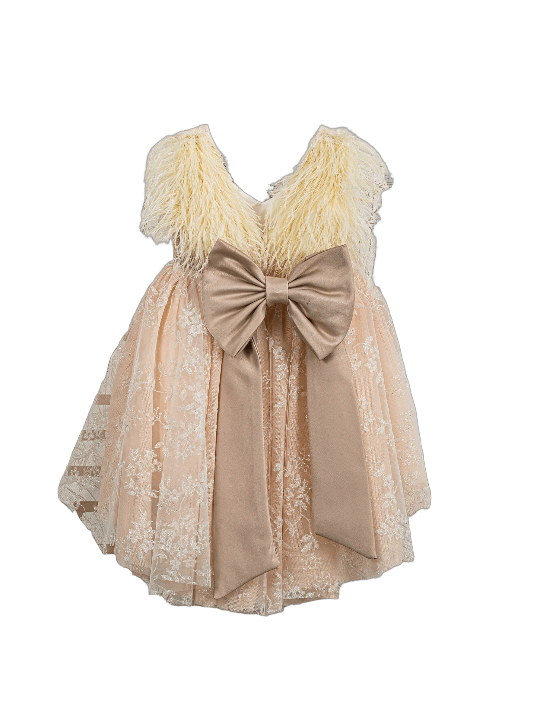 Βαπτιστικό Φόρεμα Πούπουλα Ασύμμετρο - Σομόν - 2