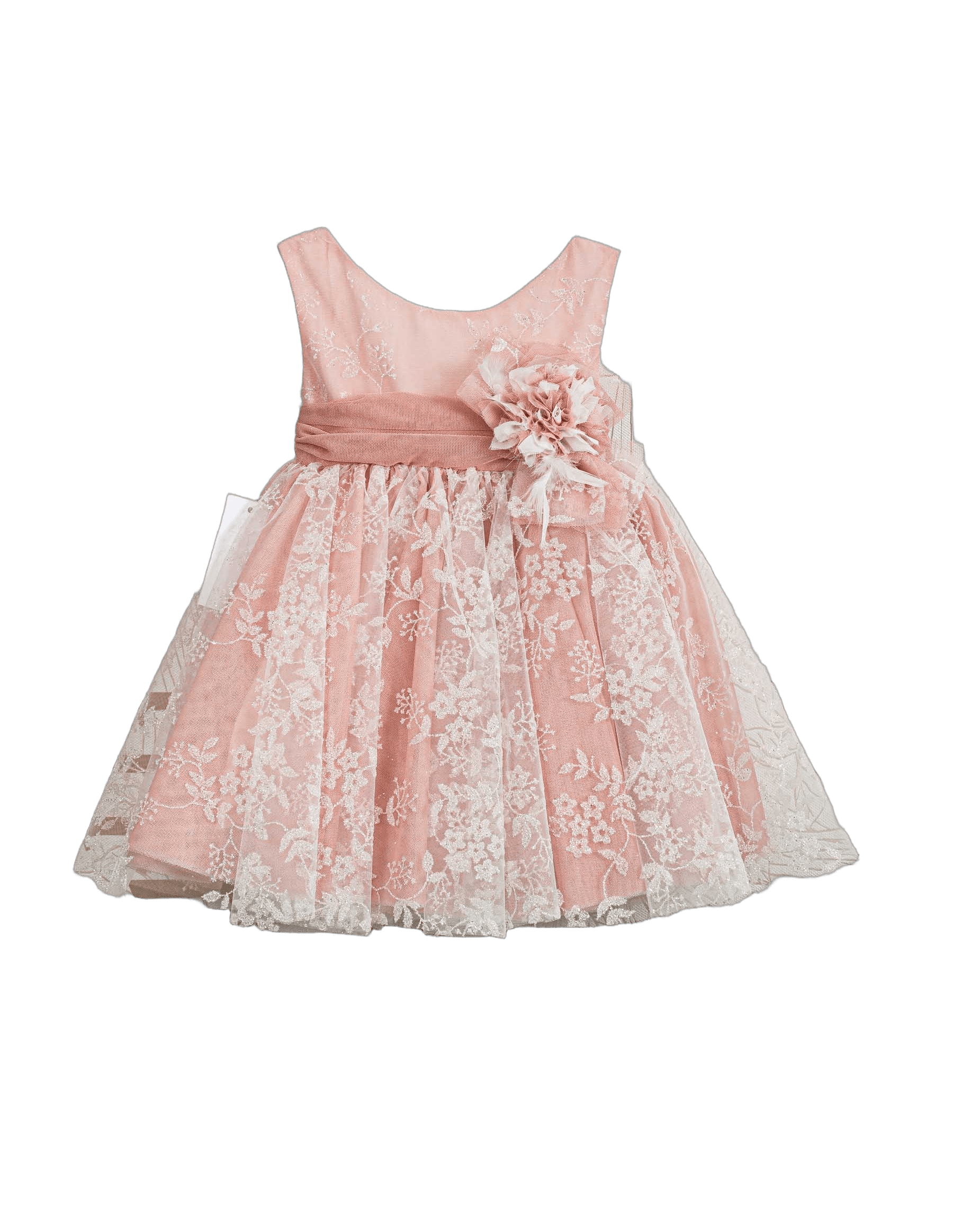 Βαπτιστικό Φόρεμα V-Neck Δαντέλα - Ροζ