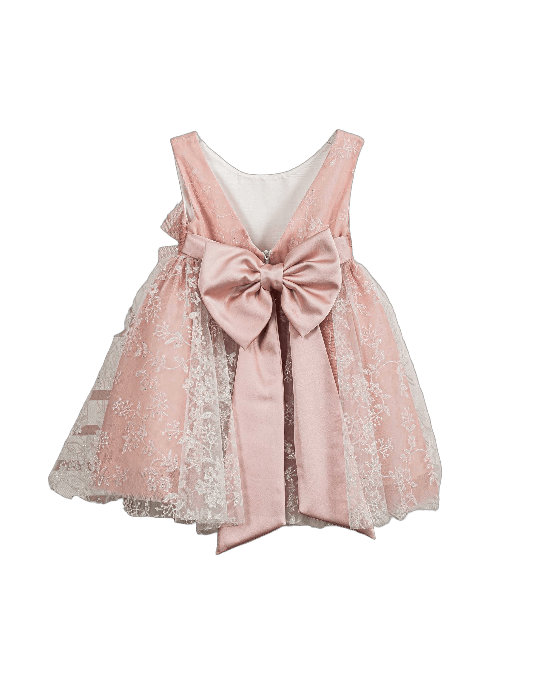 Βαπτιστικό Φόρεμα V-Neck Δαντέλα - Ροζ - 2