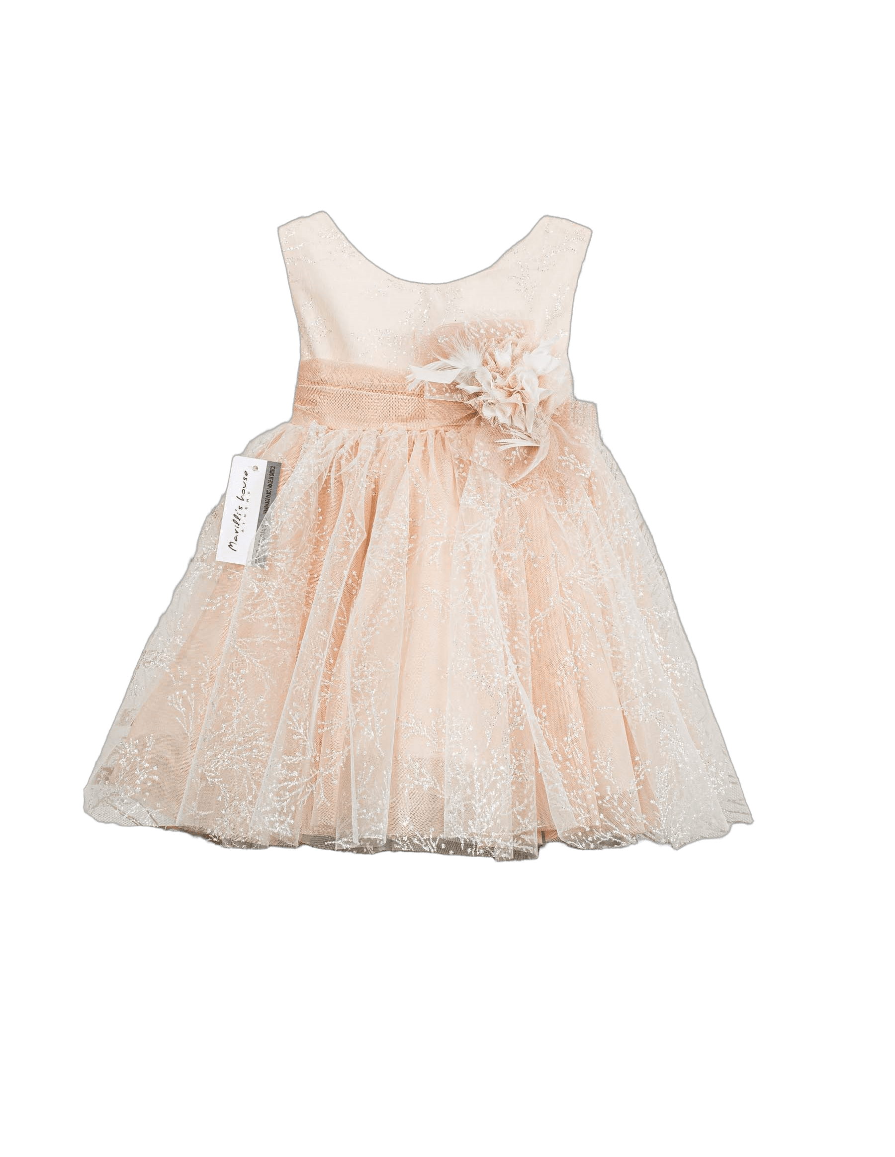 Βαπτιστικό Φόρεμα Glitter Τούλι - Σομόν