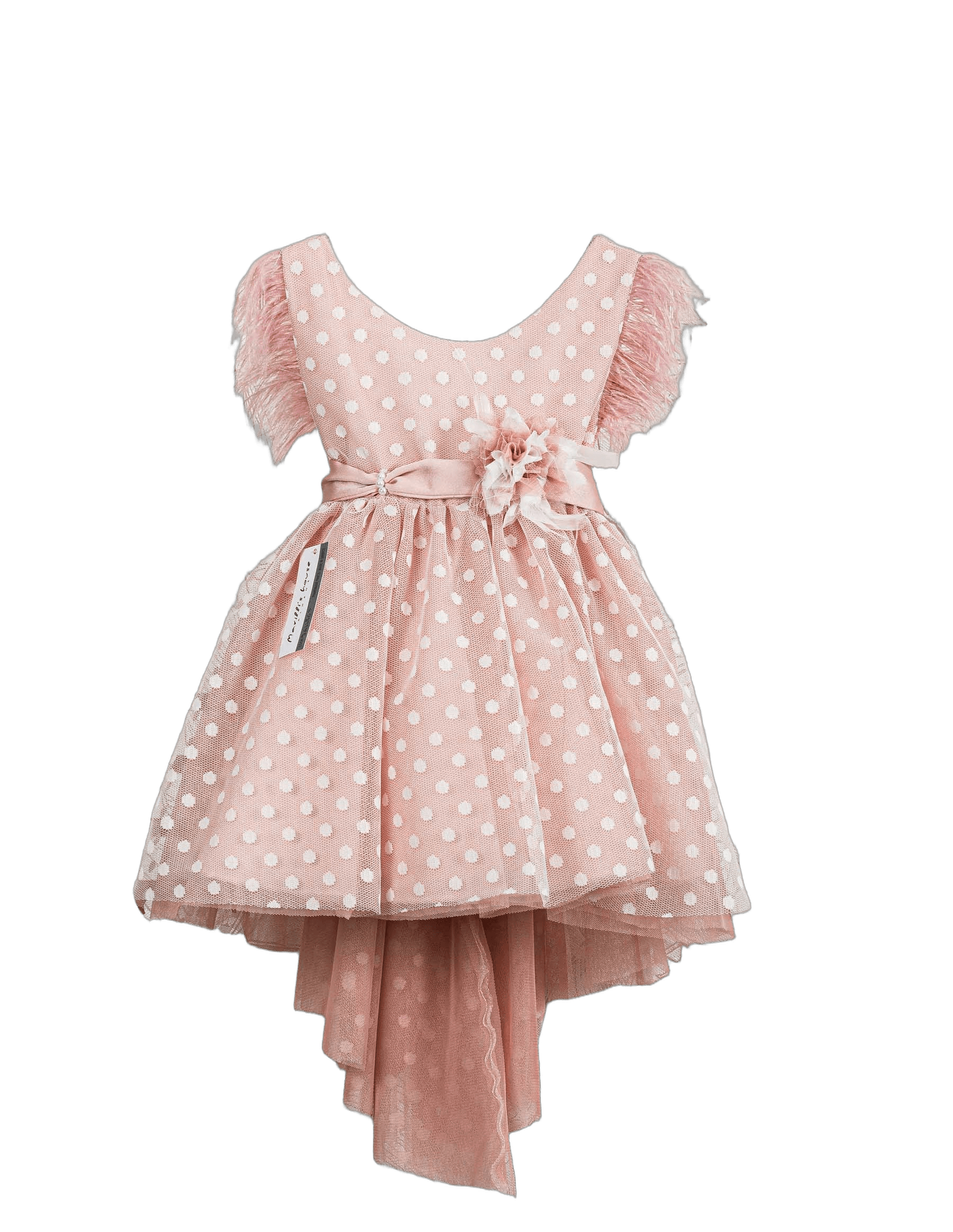Βαπτιστικό Φόρεμα Πουά Ασύμμετρο - Ροζ
