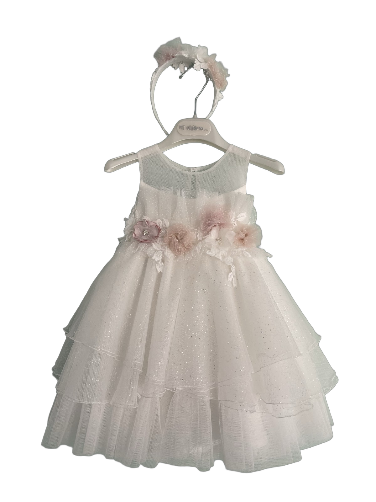Βαφτιστικό Φόρεμα Τούλι με Λουλούδια στη Μέση