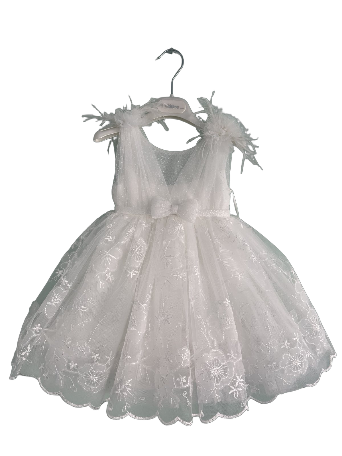 Βαφτιστικό Φόρεμα Τούλι με Κεντημένα Λουλούδια - Λευκό