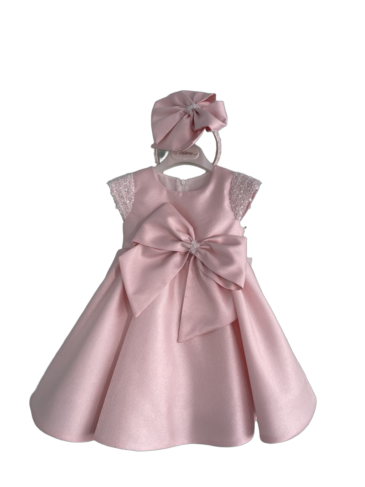Βαφτιστικό Φόρεμα Σατέν με Μεγάλο Φιόγκο - Ροζ