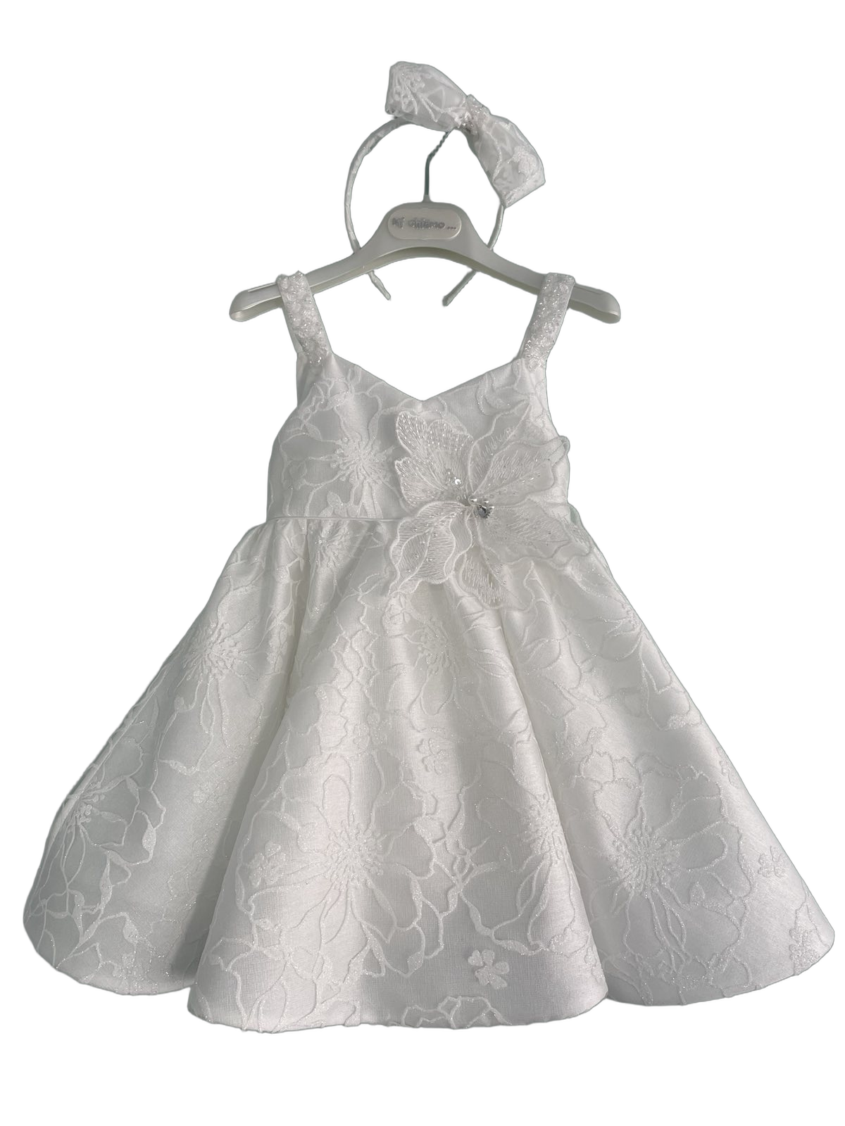 Βαφτιστικό Φόρεμα Ζακάρ με Πεταλούδα - Λευκό