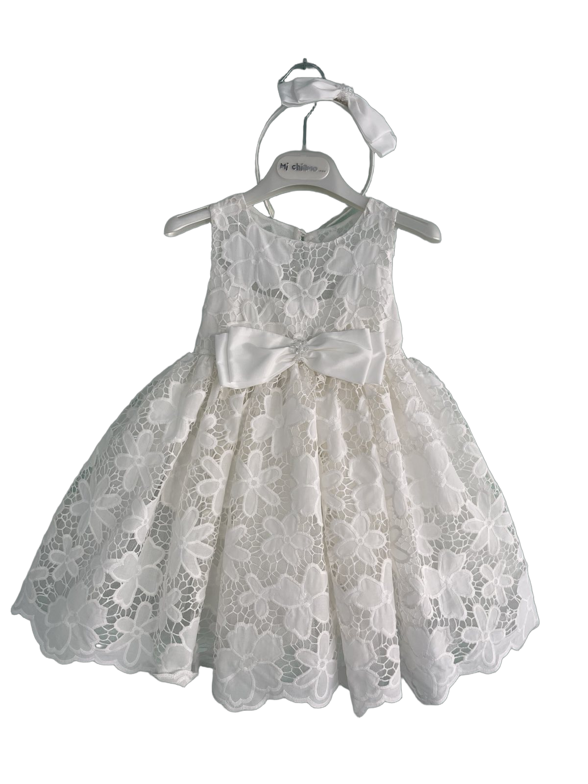 Βαφτιστικό Φόρεμα Δαντέλα Μαργαρίτες - Λευκό