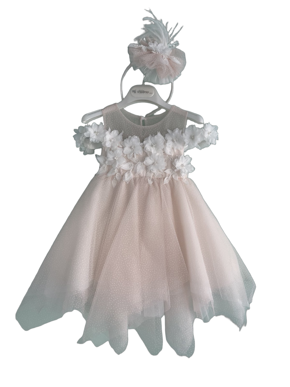 Βαφτιστικό Φόρεμα Τούλι με 3D Λουλούδια - Σομόν