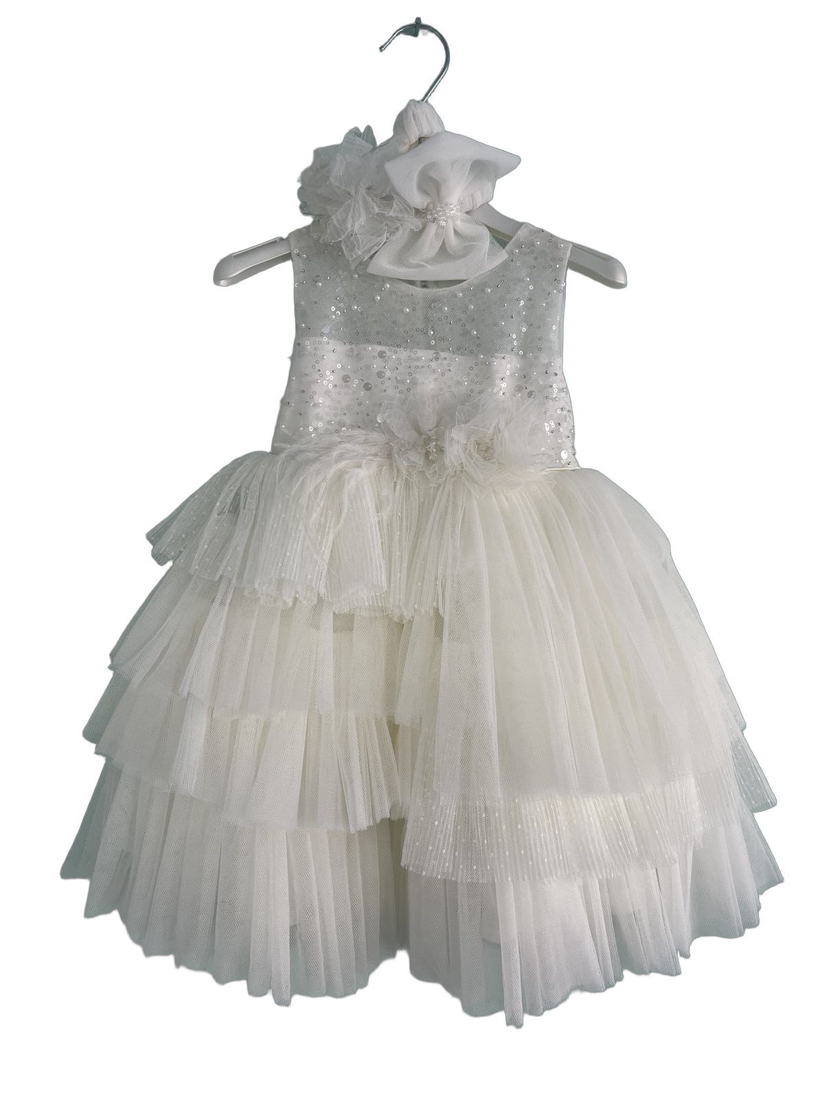 Βαφτιστικό Φόρεμα με Πούπουλα στη Μέση - Λευκό