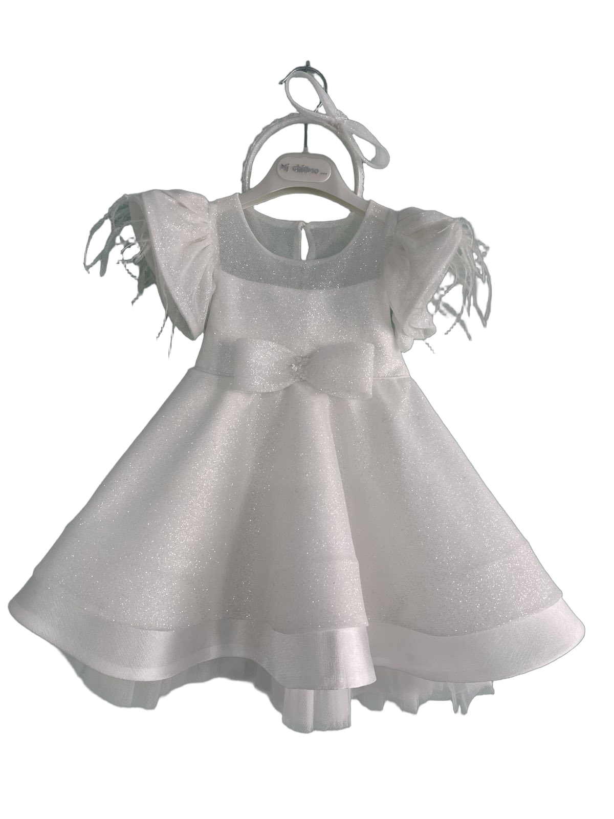 Βαφτιστικό Φόρεμα Glitter Οργάντζα με Φτερά - Λευκό