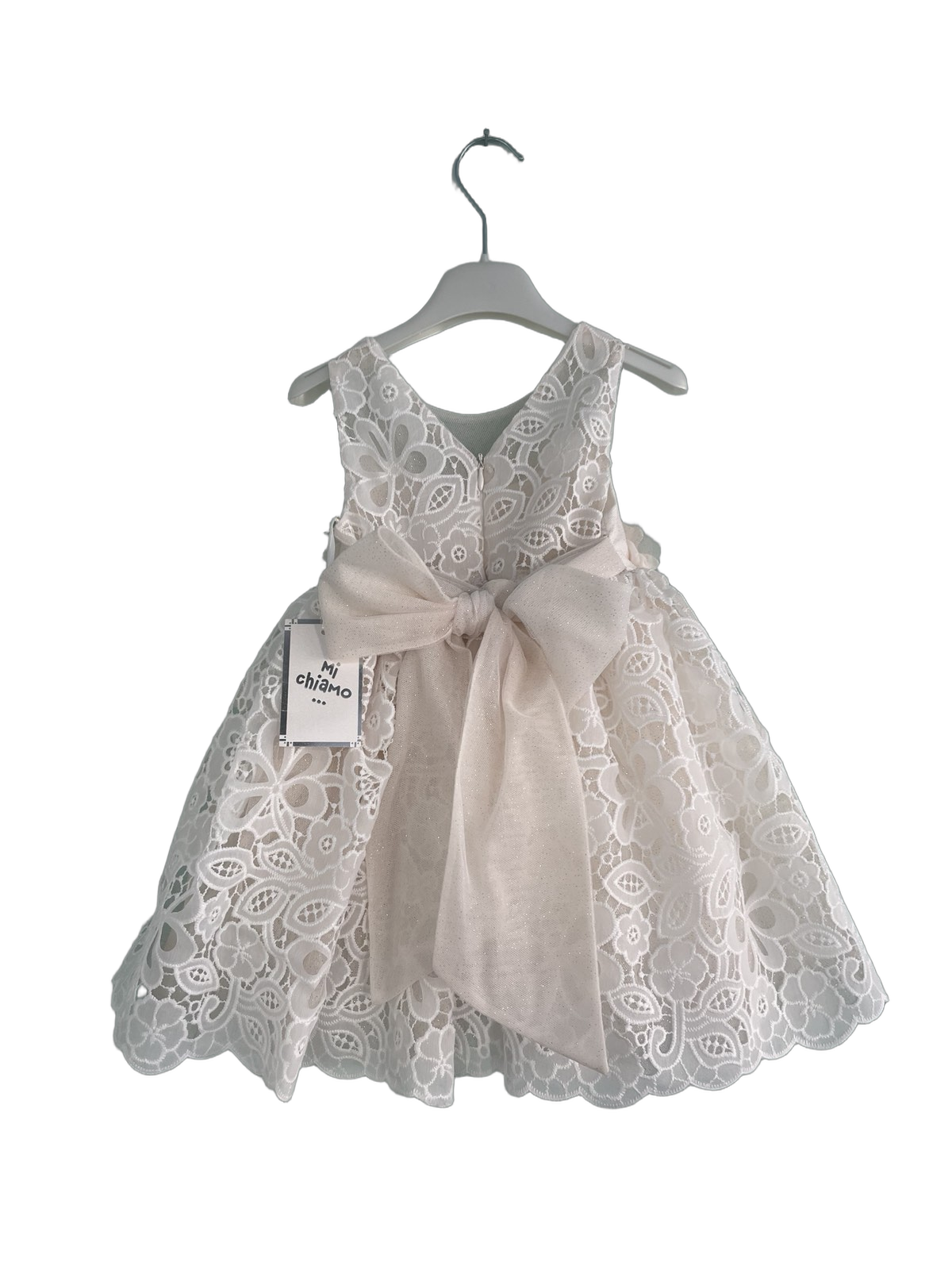 Βαφτιστικό Φόρεμα Guipure με Μεγάλο Φιόγκο - Εκρού