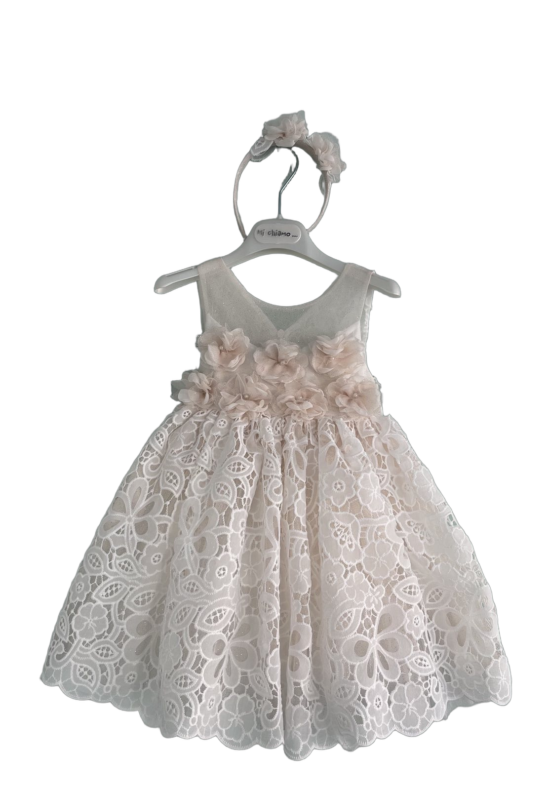 Βαφτιστικό Φόρεμα με Παγιέτες και Τούλι - Εκρού