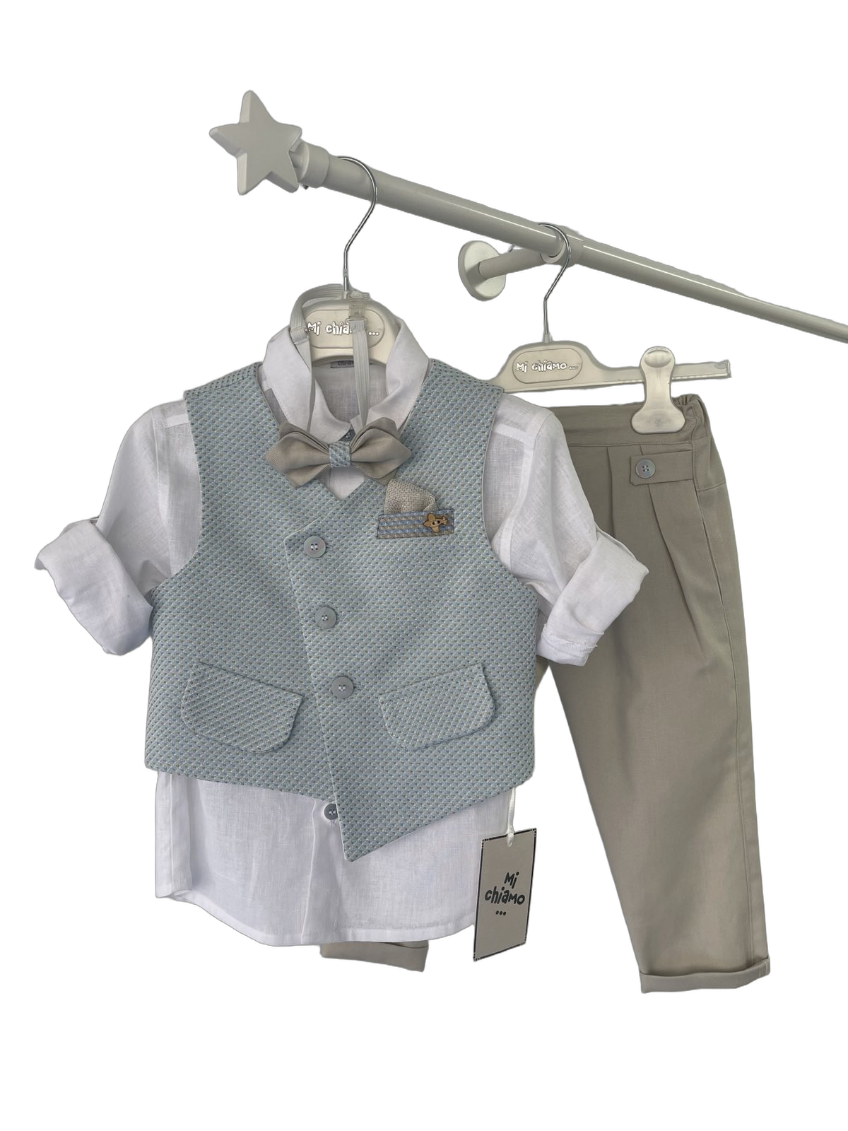 Βαφτιστικό Κουστούμι με Γιλέκο - Γκρι-Γαλάζιο