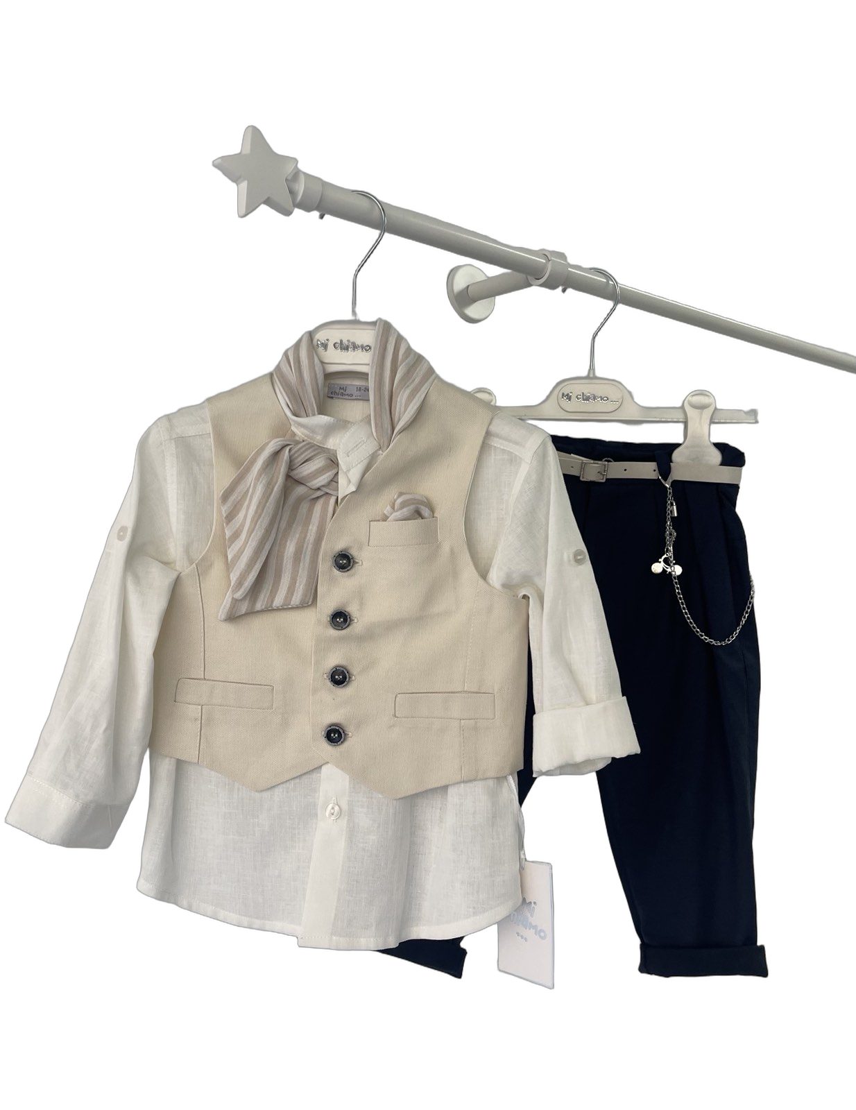 Βαφτιστικό Κουστούμι με Γιλέκο - Μπεζ/Navy