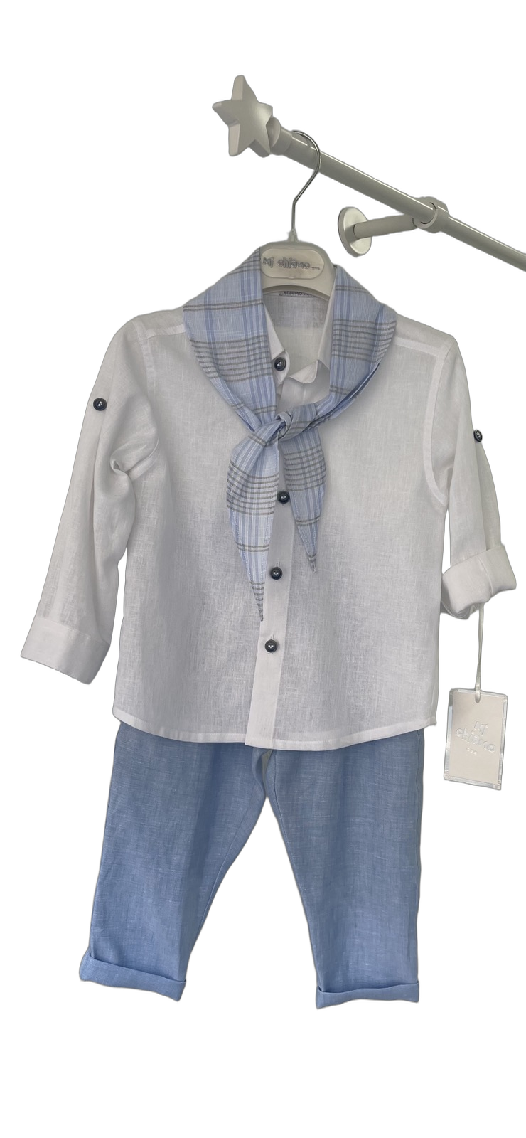 Βαφτιστικό Σετ Λινό - Λευκό/Γαλάζιο