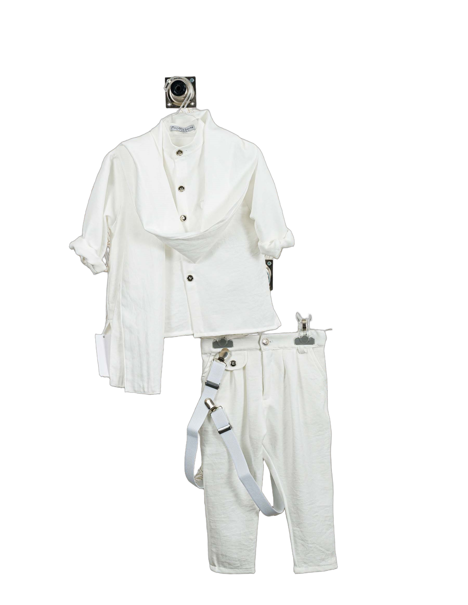 Βαπτιστικό Σετ Αγόρι με Τιράντες & Καπέλο - Λευκό