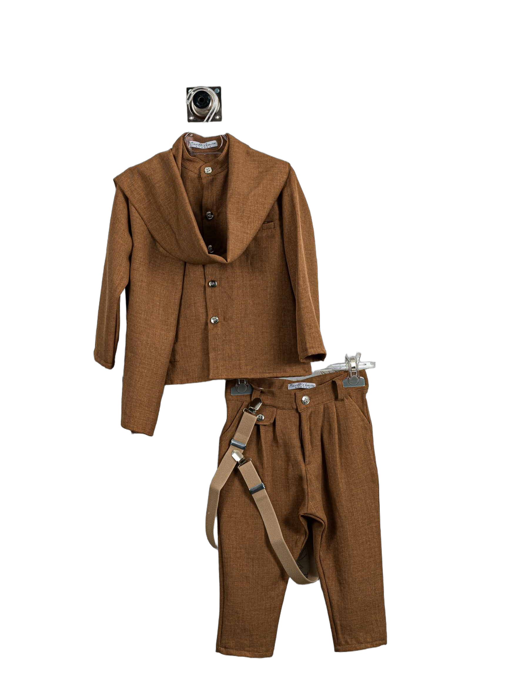 Βαπτιστικό Σετ Αγόρι με Τιράντες & Σακάκι - Καφέ