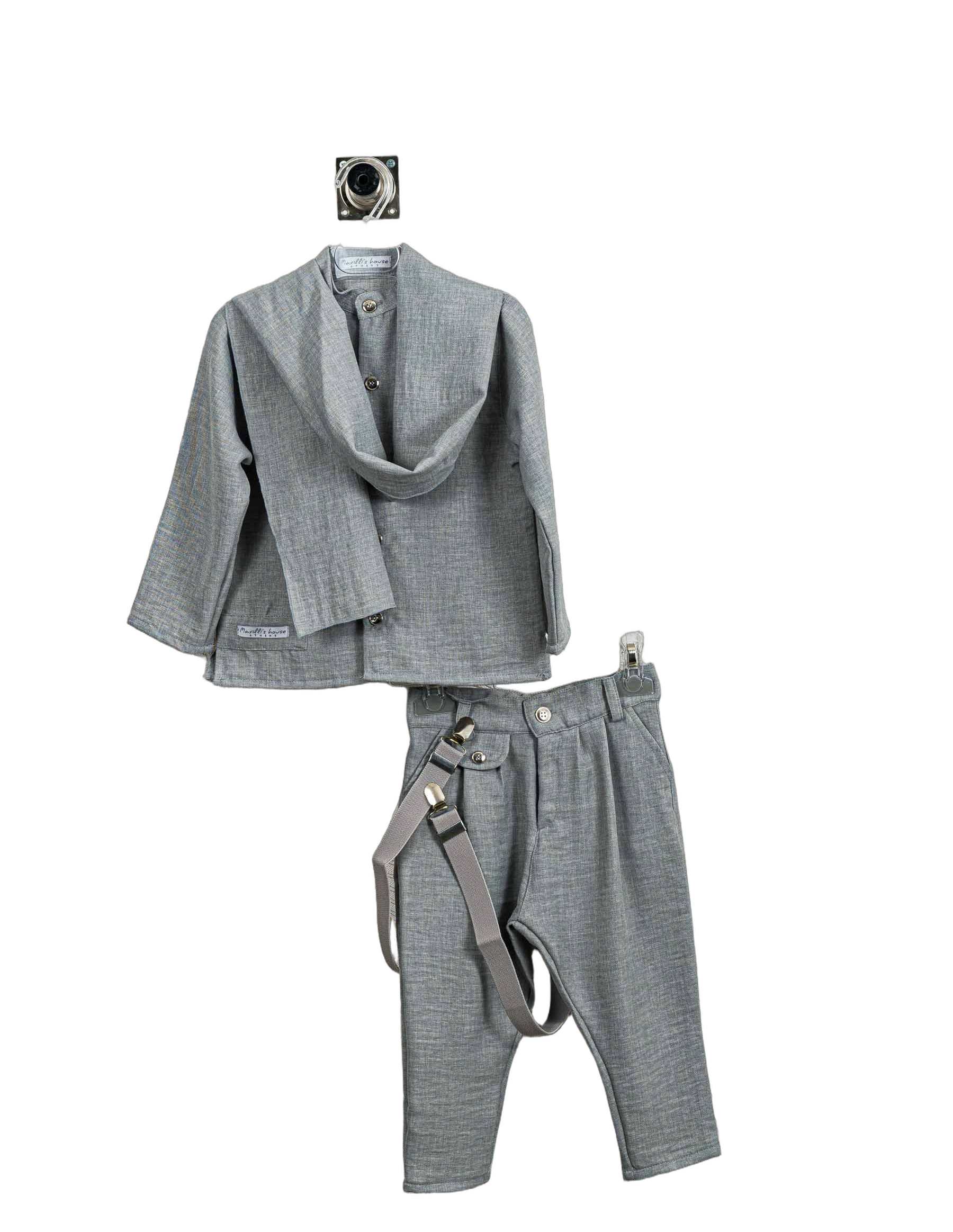 Βαπτιστικό Σετ Αγόρι με Τιράντες & Σακάκι - Γκρι