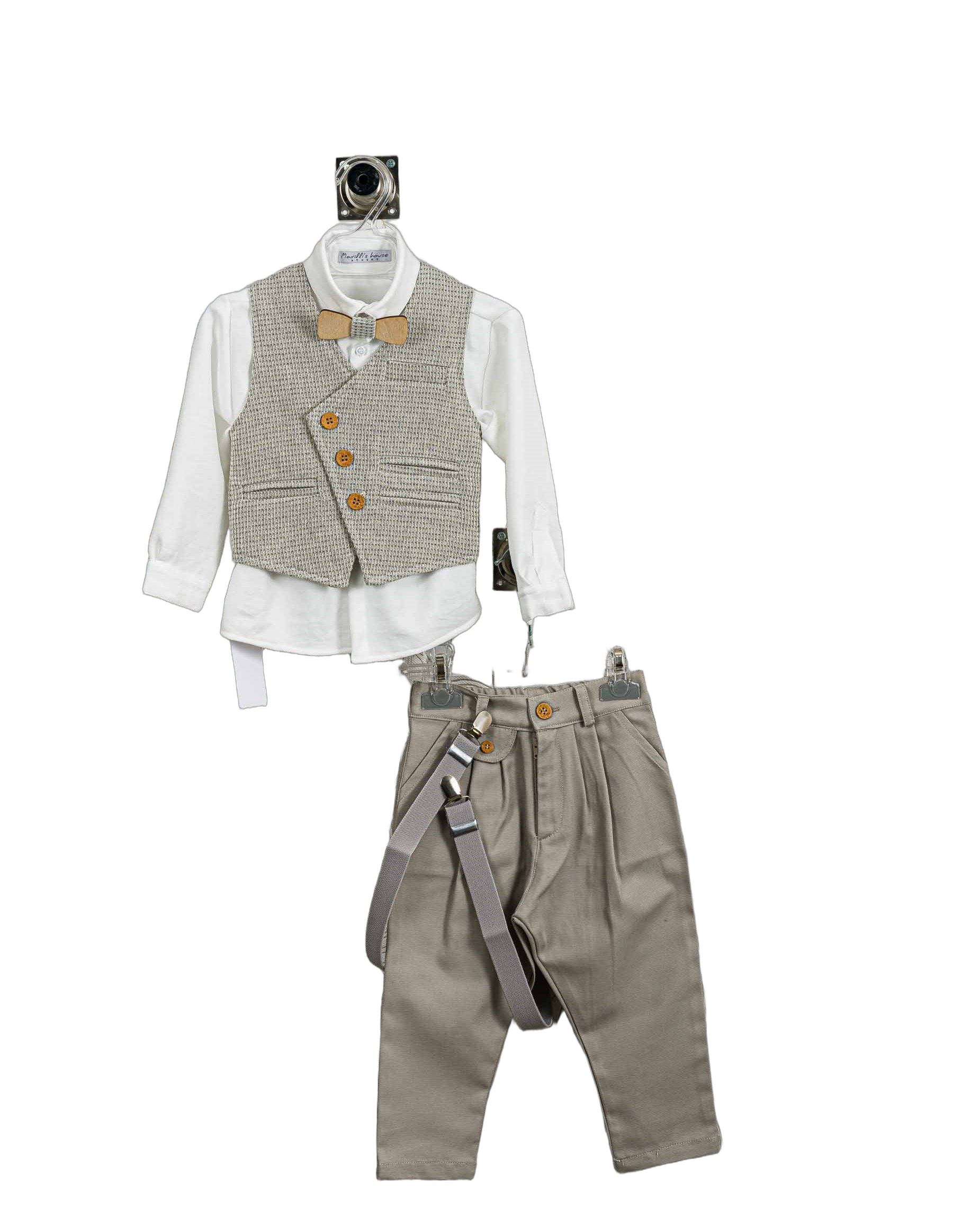 Βαπτιστικό Κοστούμι Αγόρι με Γιλέκο & Παπιγιόν - Λευκό