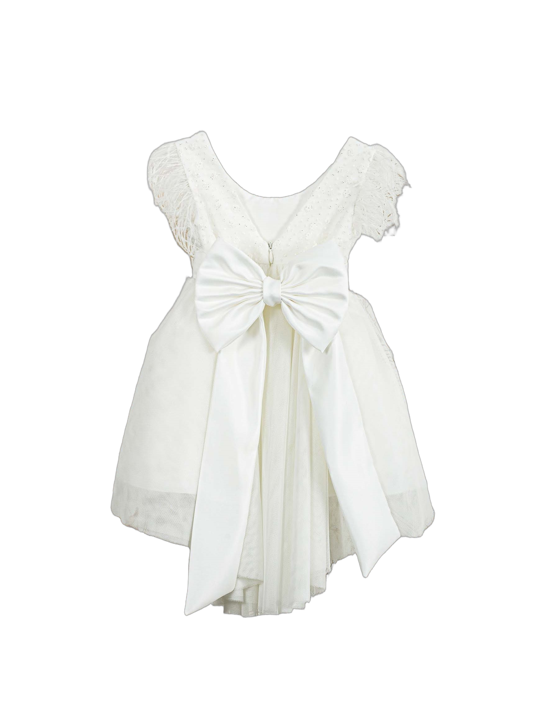 Βαπτιστικό Φόρεμα Πούπουλα Ασύμμετρο - Λευκό - 2