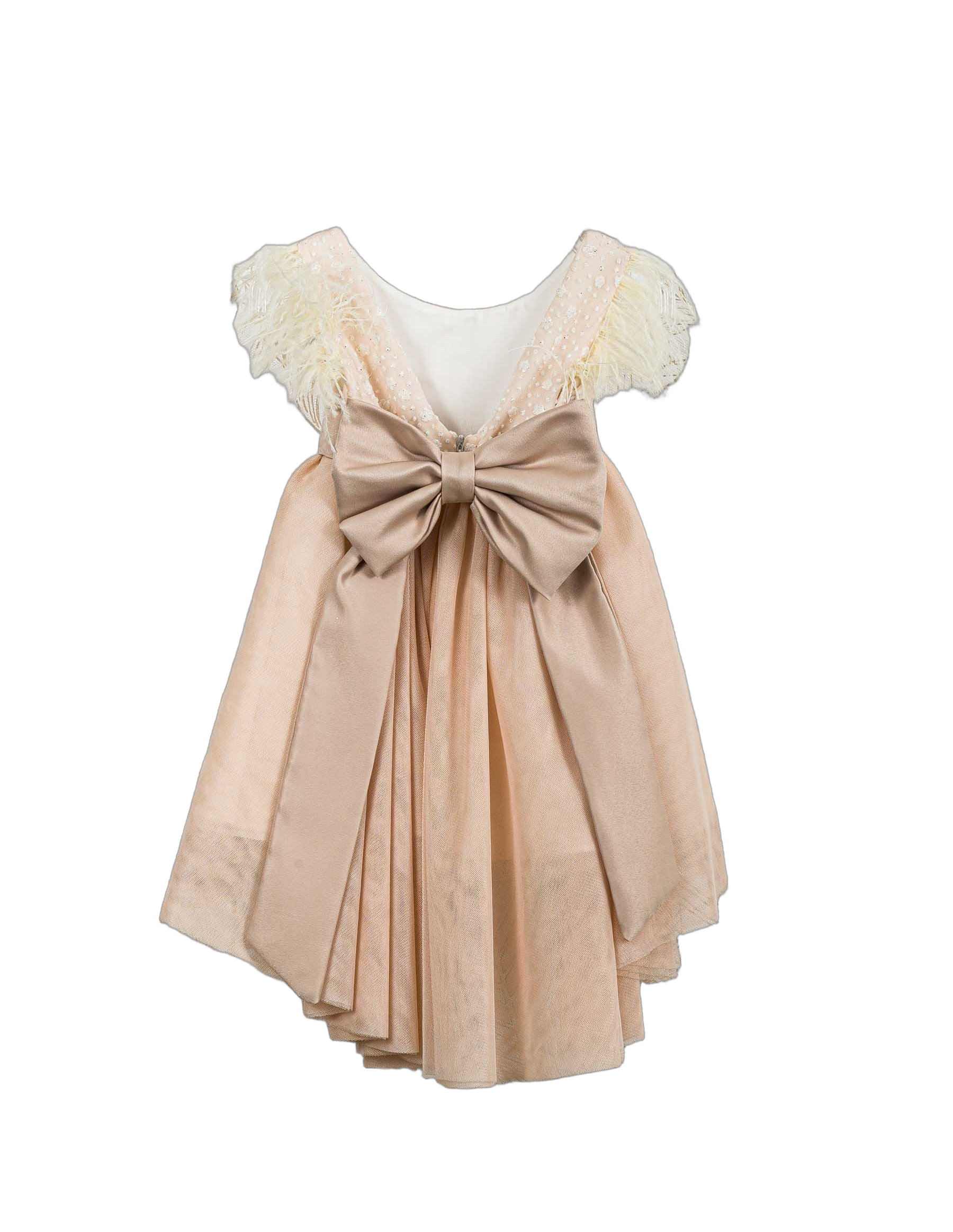 Βαπτιστικό Φόρεμα Πούπουλα Σατέν - Σομόν - 2