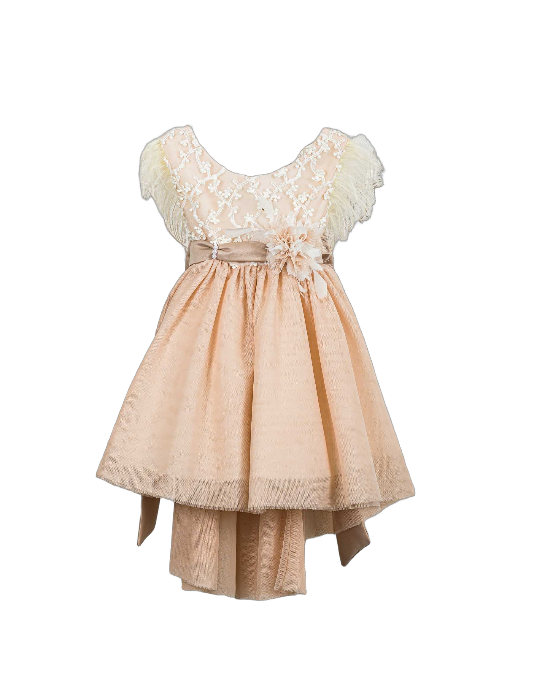 Βαπτιστικό Φόρεμα Πούπουλα 3D Λουλούδια - Λευκό