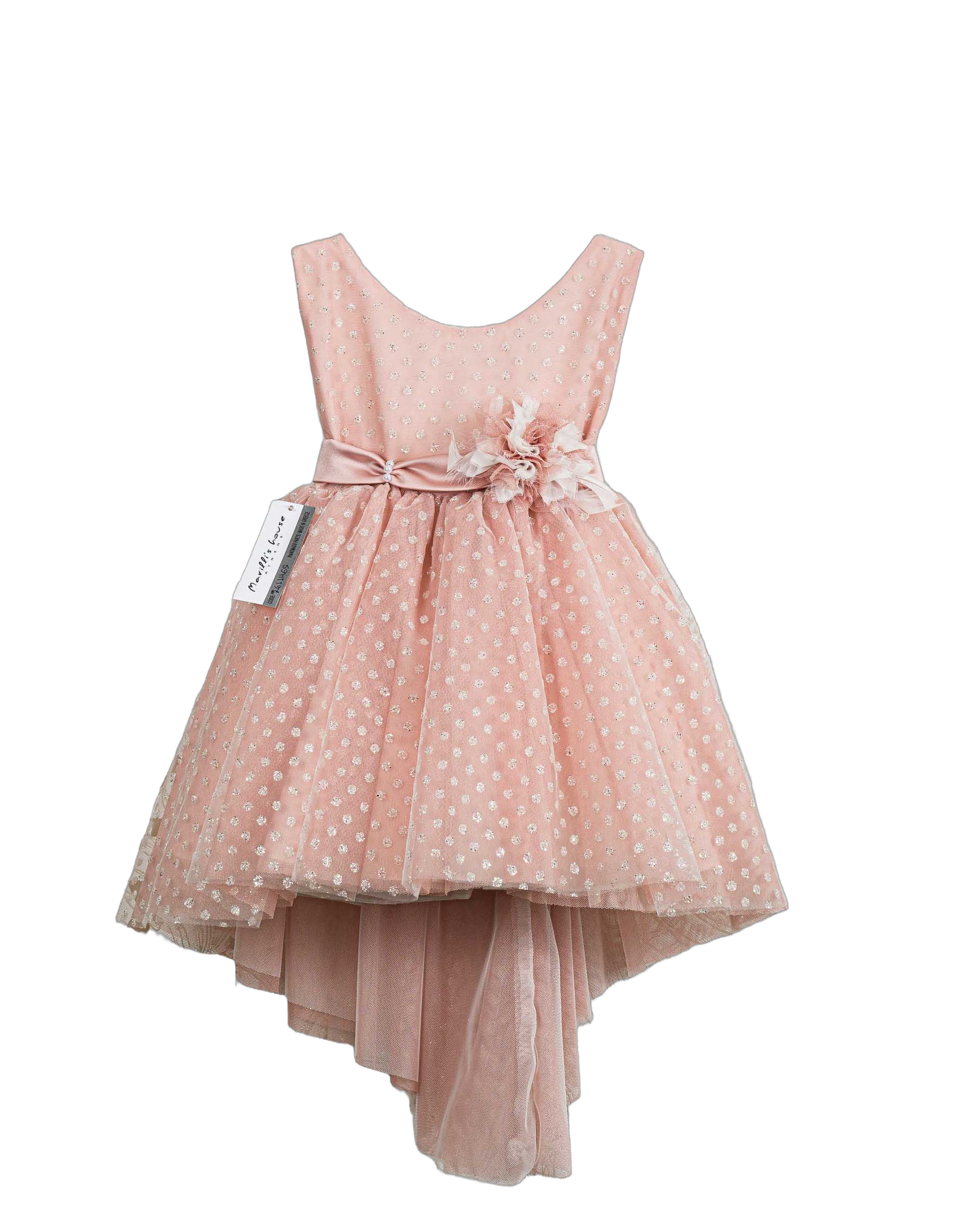 Βαπτιστικό Φόρεμα Πουά High-Low - Ροζ