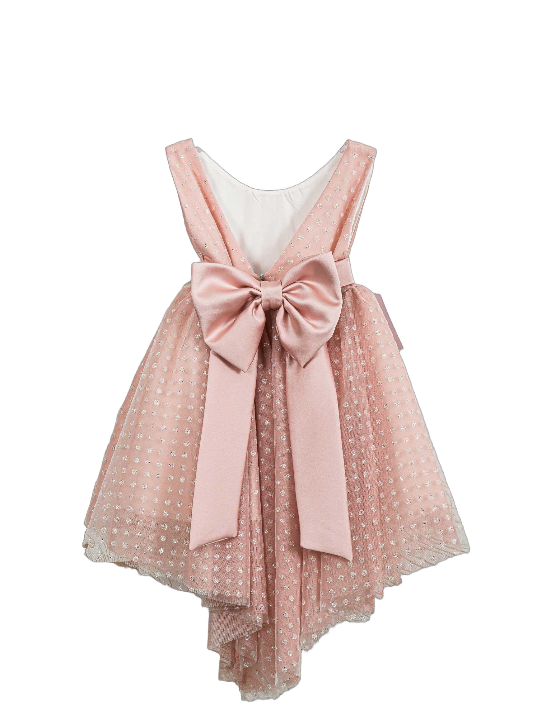 Βαπτιστικό Φόρεμα Πουά High-Low - Ροζ - 2