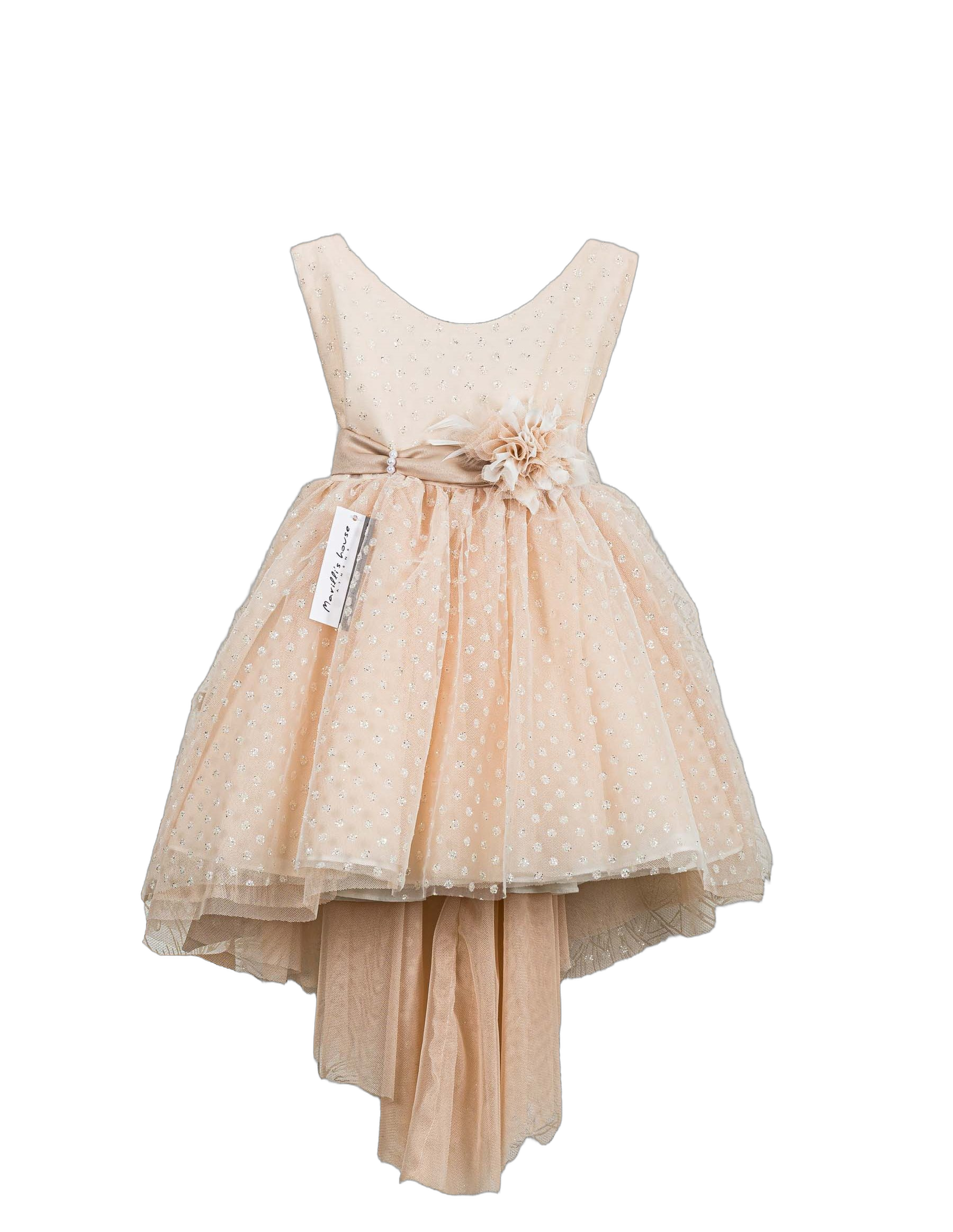 Βαπτιστικό Φόρεμα Πουά High-Low - Σομόν